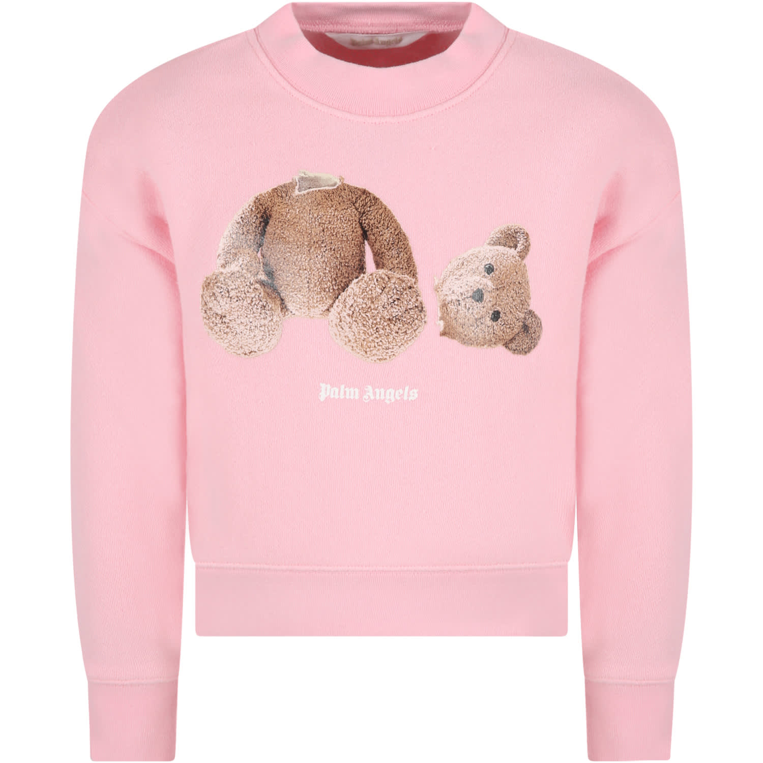 Palm Angels Pink Sweatshirt For Girl With Bear And Logo