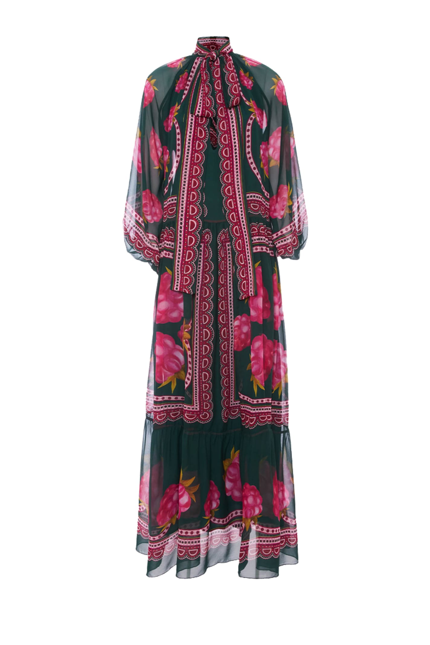 La Doublej Athena Printed Silk Chiffon Maxi Dress In Verde