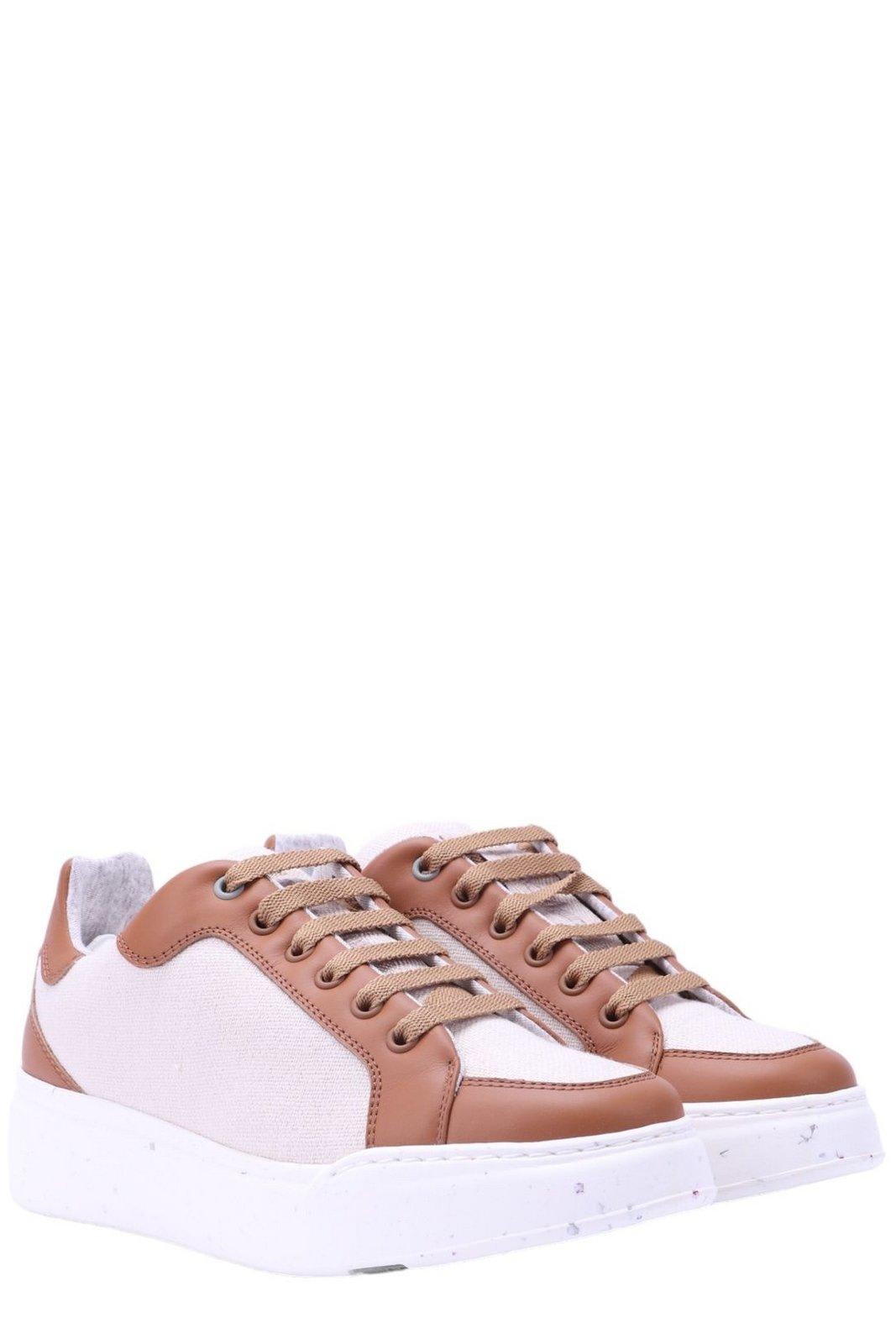 Shop Max Mara Round Toe Lace-up Sneakers In Cuoio