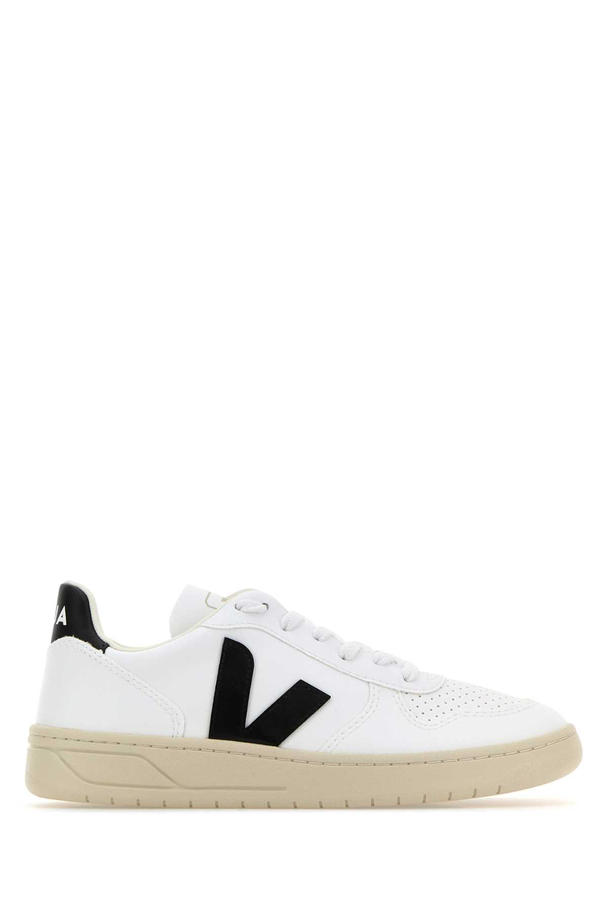 Shop Veja White Leather V-10 Sneakers In Whiteblack