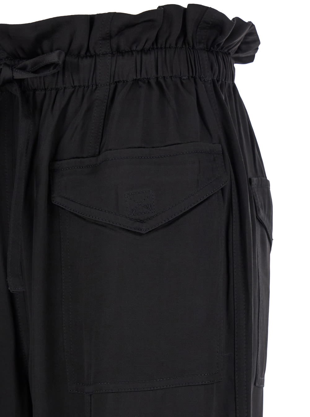 Shop Ganni Black Cargo Pants With Drawstring In Satin Woman