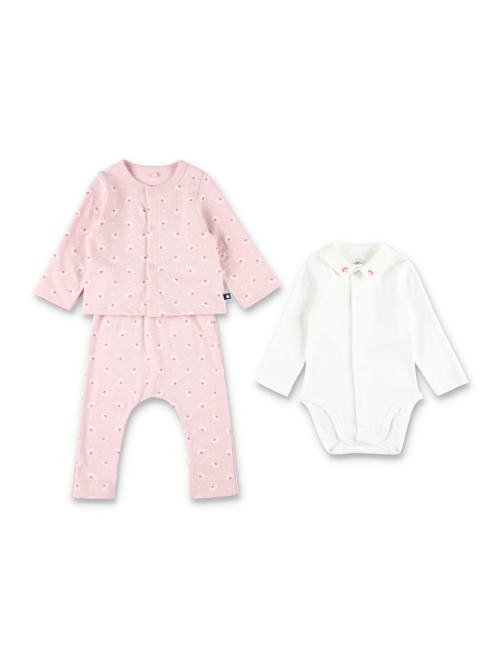 Petit Bateau Baby Heart-print Fleece Set With Embroidered Body In Pink