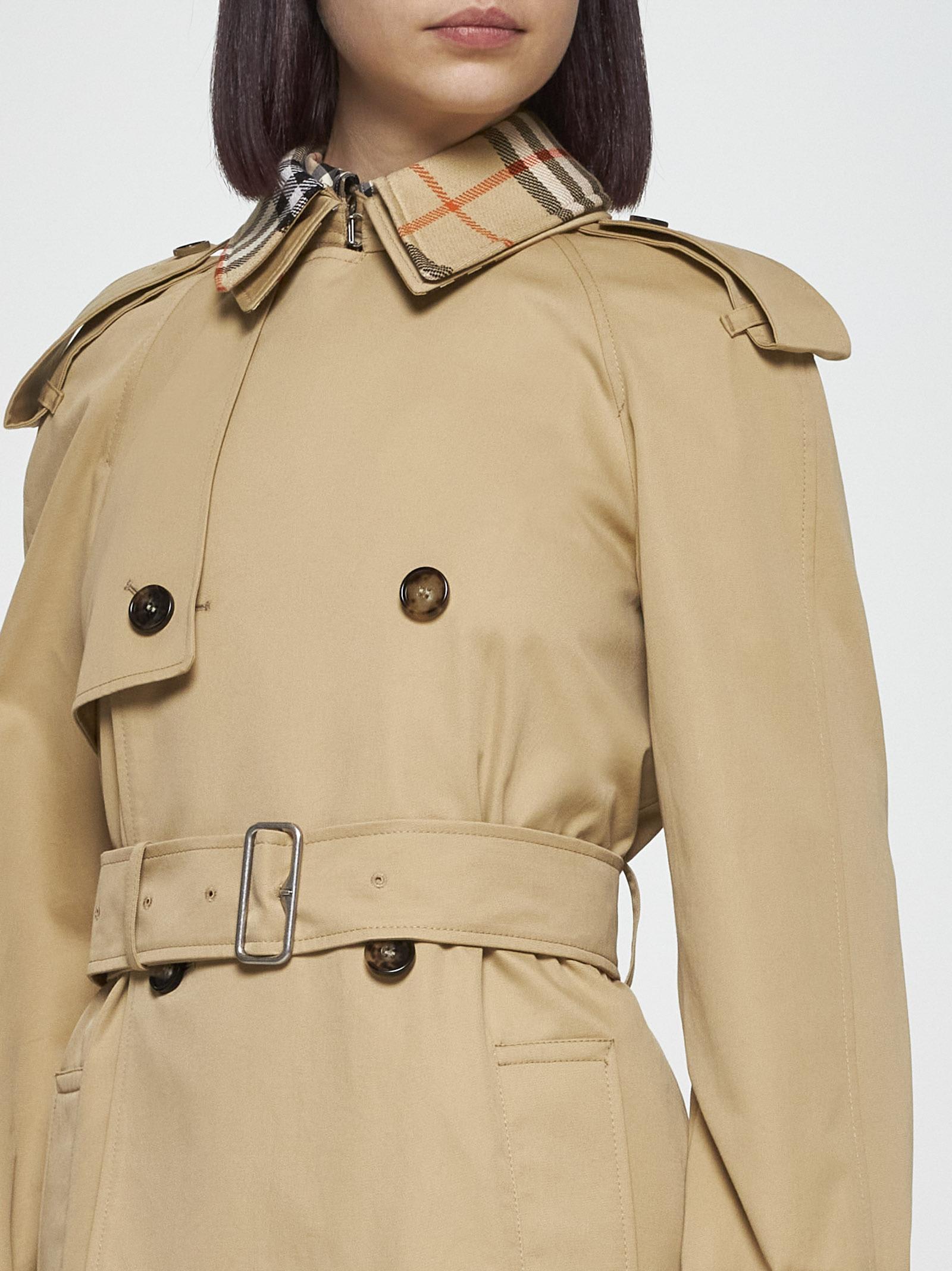 Shop Burberry Cotton Double-breasted Long Trench Coat In Beige