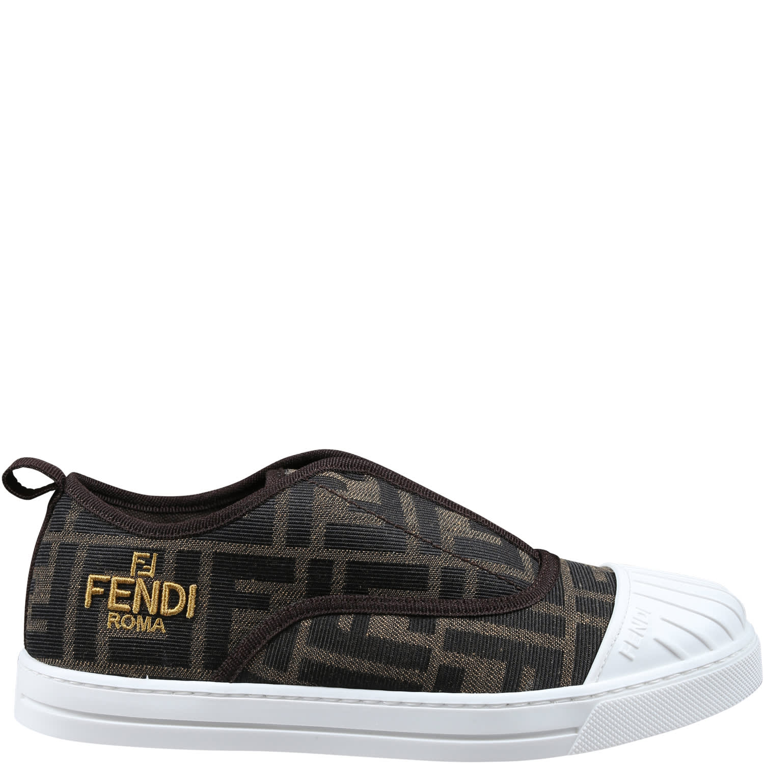Fendi Sneakers For Kids With All-over Ff Logo In Brown
