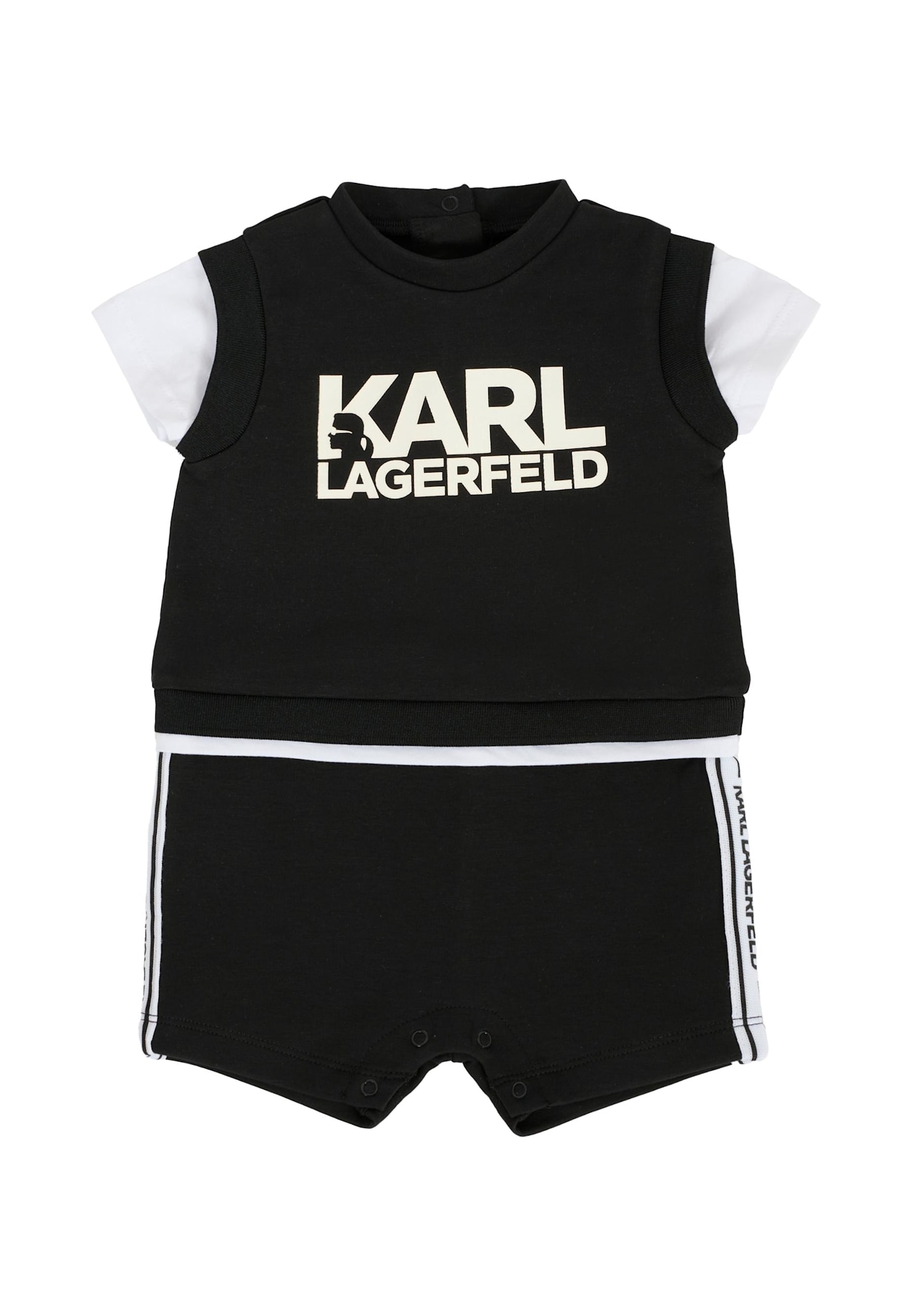 Karl Lagerfeld Black Romper For Baby Boy With Logo In Black