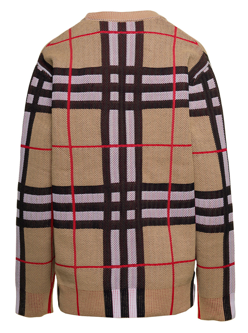 Shop Burberry Hortence Beige Long Sleeve Cardigan With Vintage Check Motif In Cotton Blend Woman