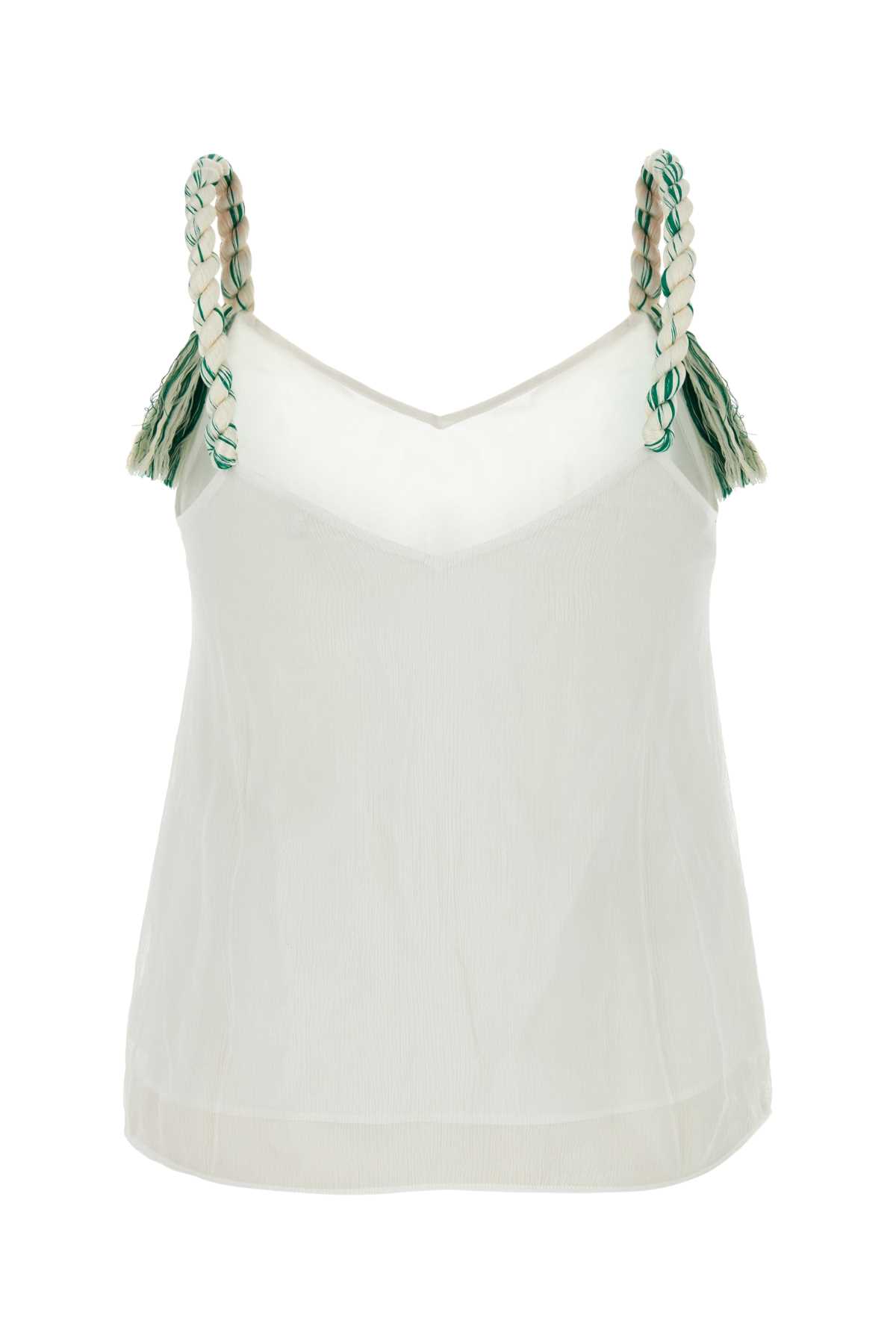 Jw Anderson Tulle Top With Braided Straps And V Neckline In Offwhite