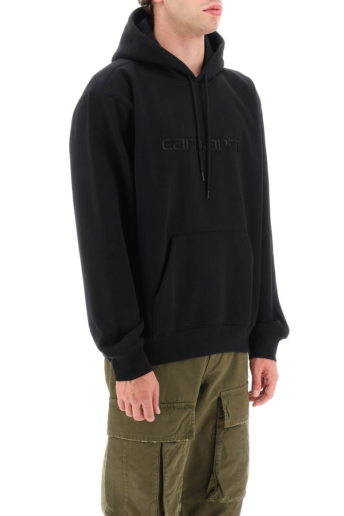 Shop Carhartt Embroidered Logo Hoodie In Nero