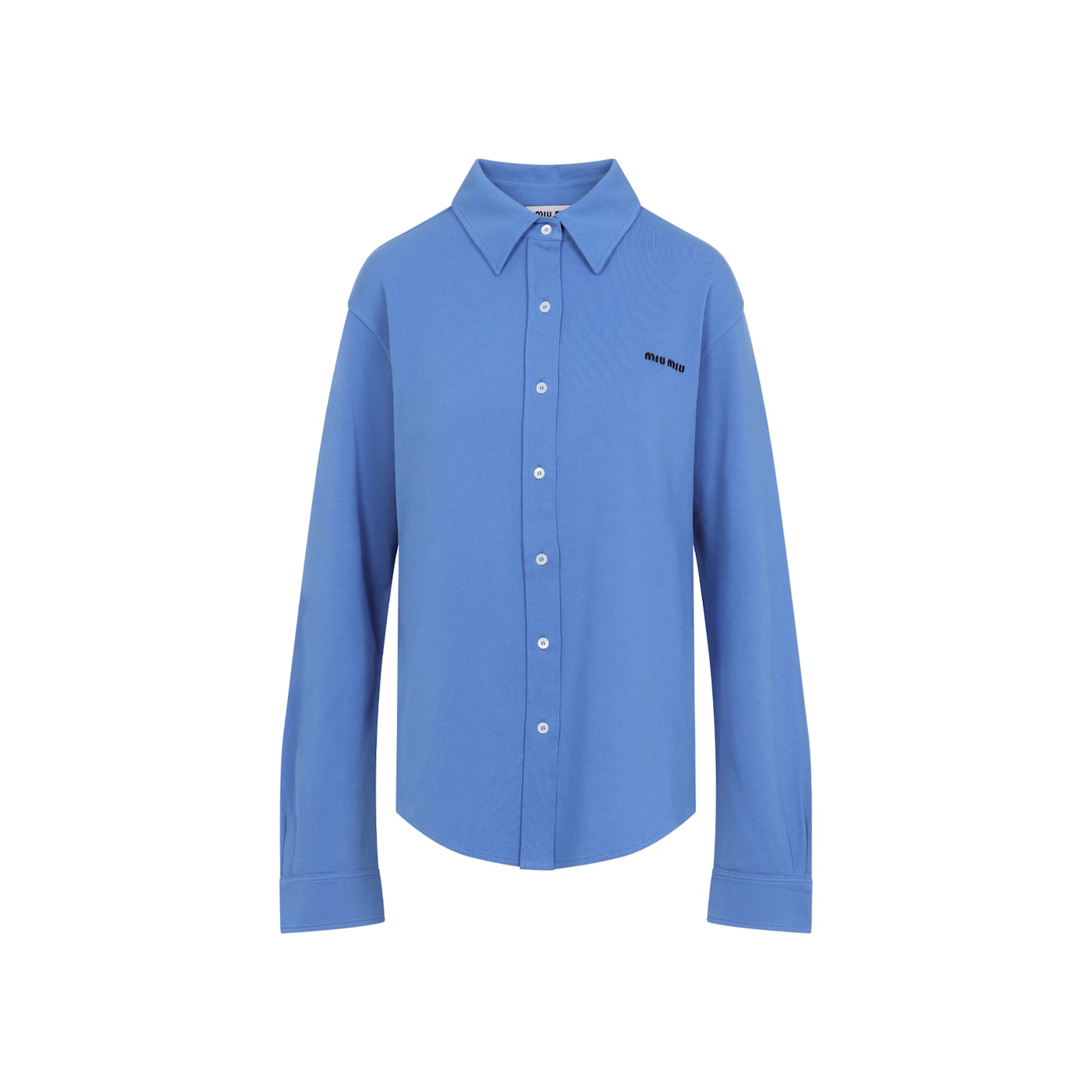 Miu Miu Button-down Shirt With Classic Collar In Blue