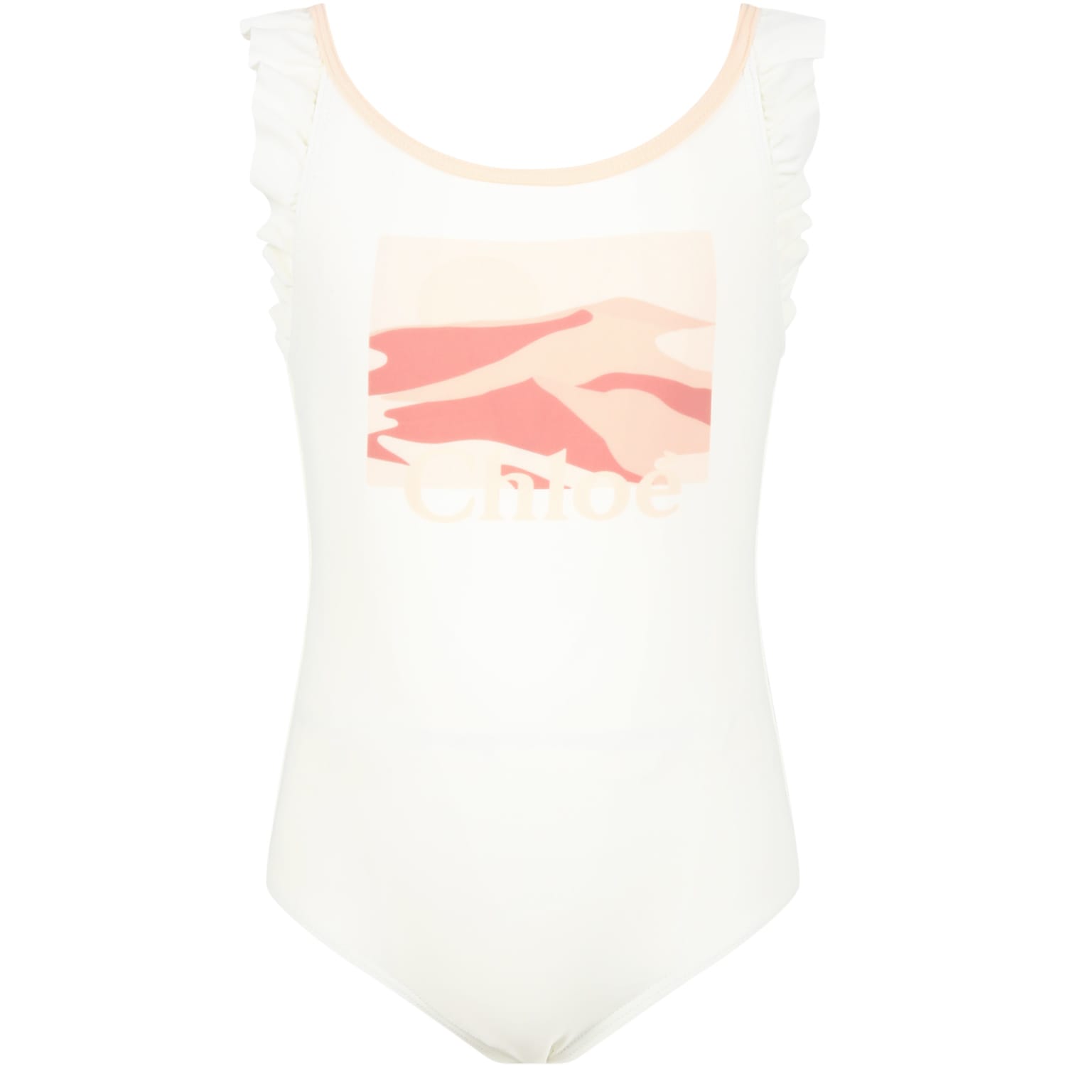 Chloé Ivory Swimsuit For Girl With Logo
