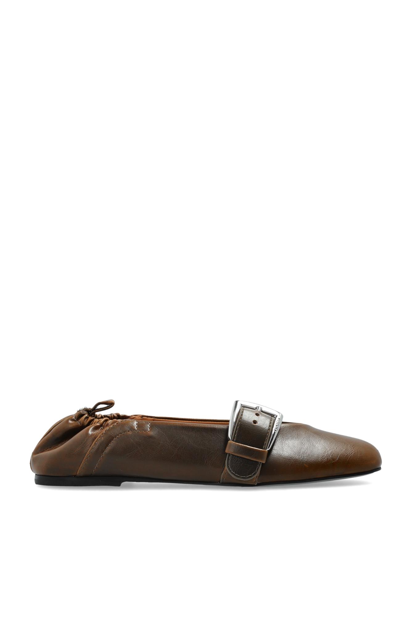 Ganni Ballet Flats With Buckles In Brown