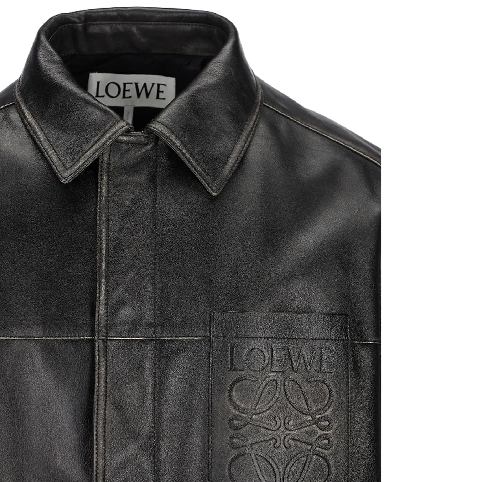 Shop Loewe Overshirt Leather Jacket In Black