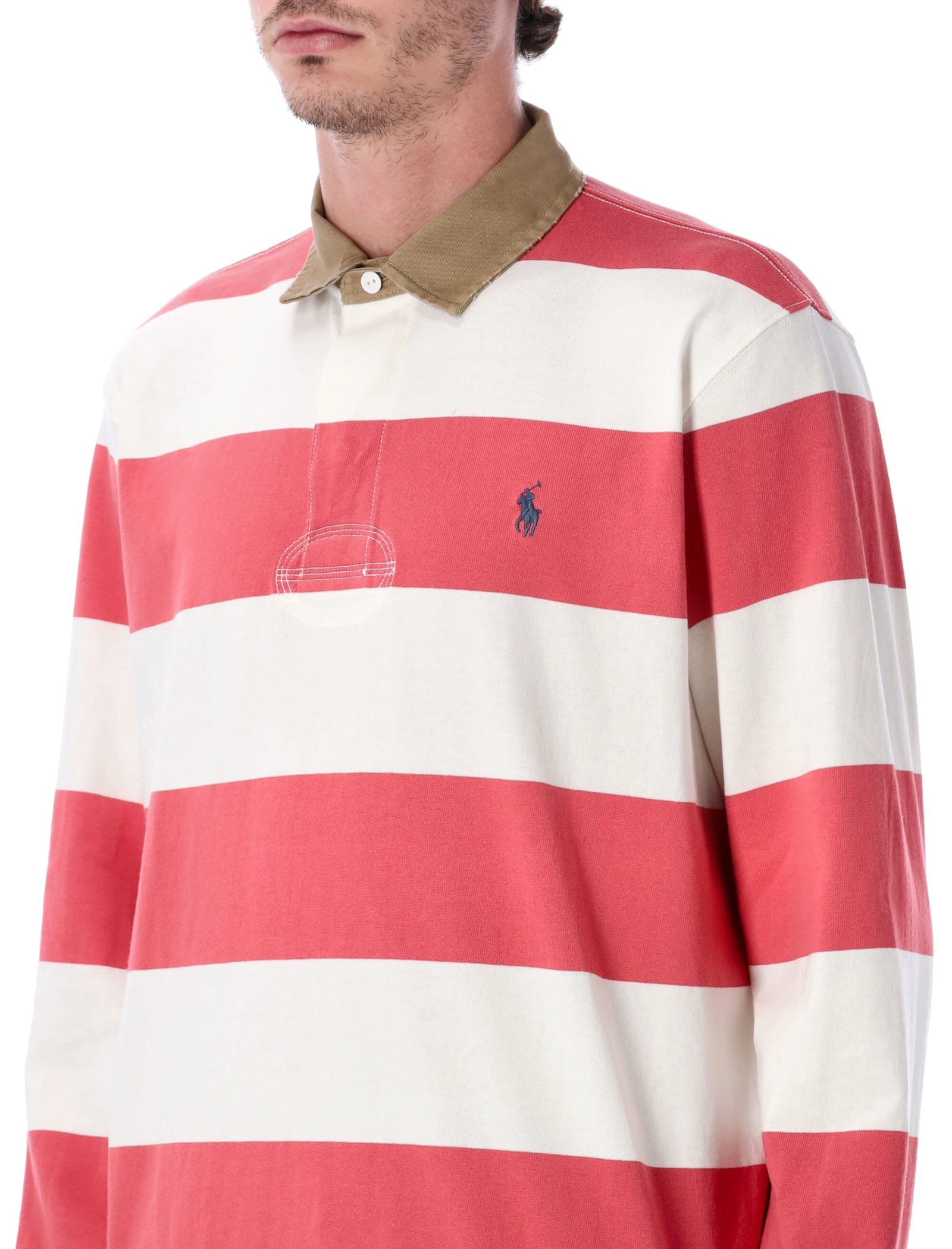 Polo Ralph Lauren Classic Fit Khaki Collar Rugby Shirt In Purple