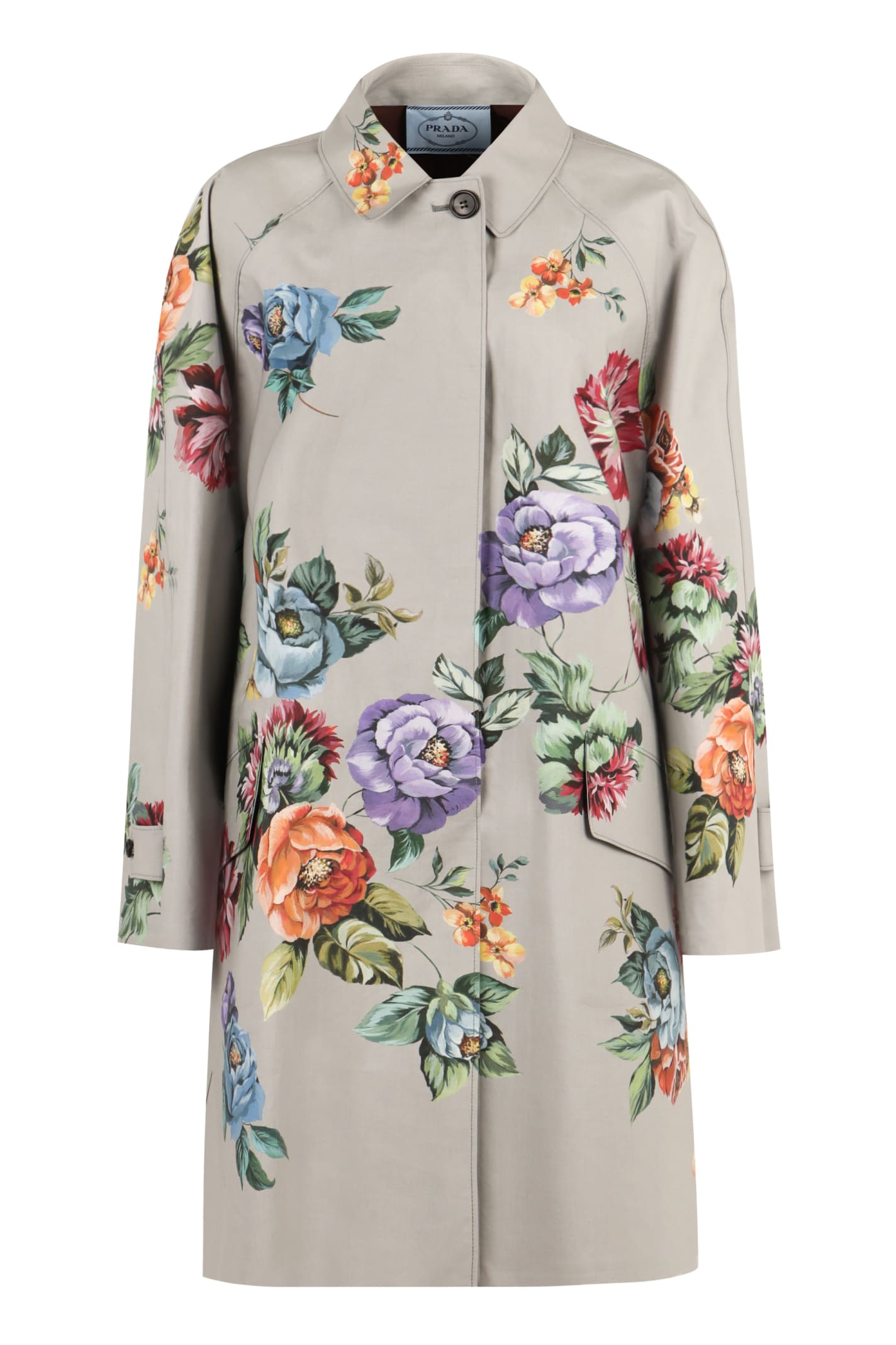 Shop Prada Floral Cotton Jacket In Grey