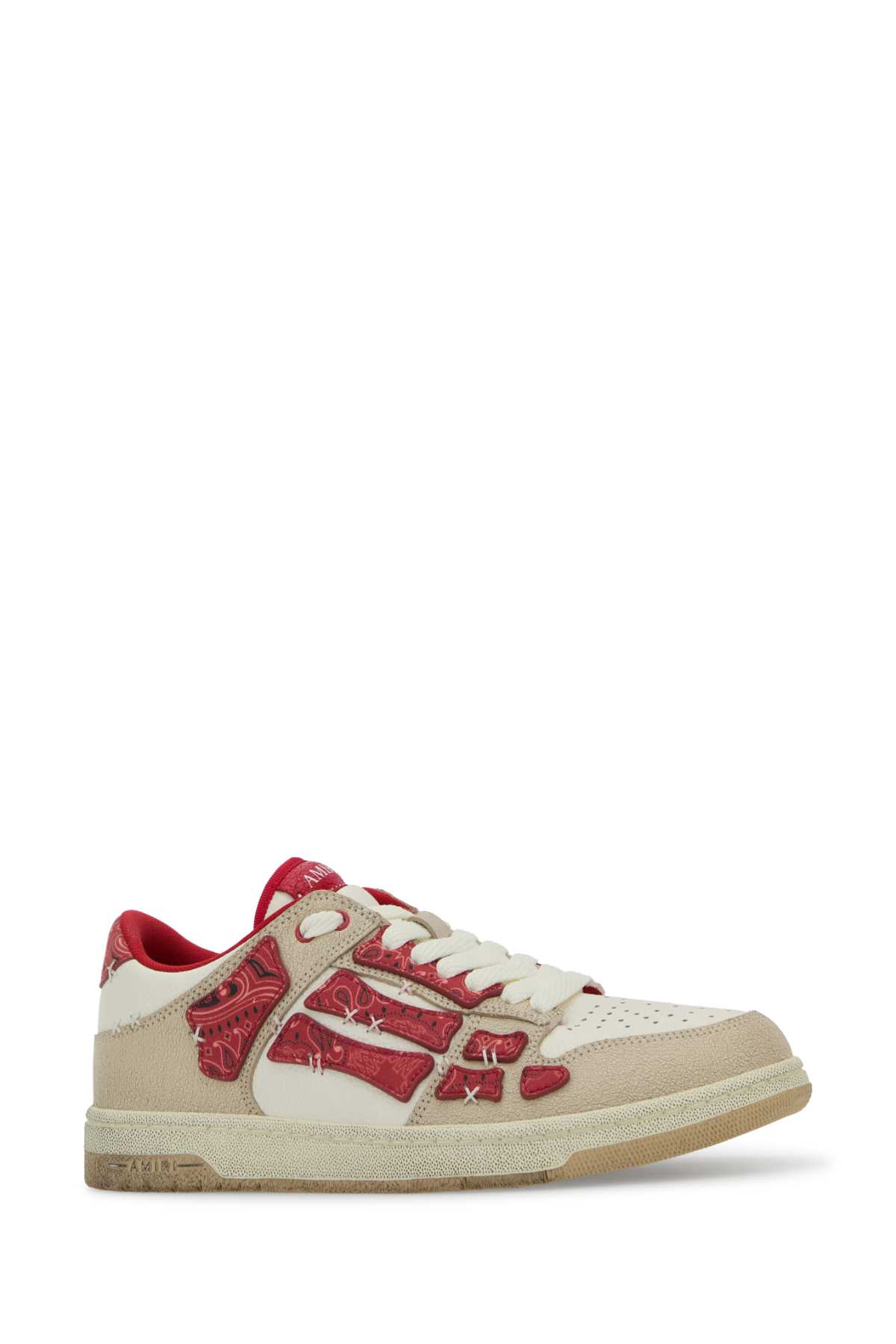 Amiri Leather Bandana Skel Sneakers With Contrast Panels In Neutral