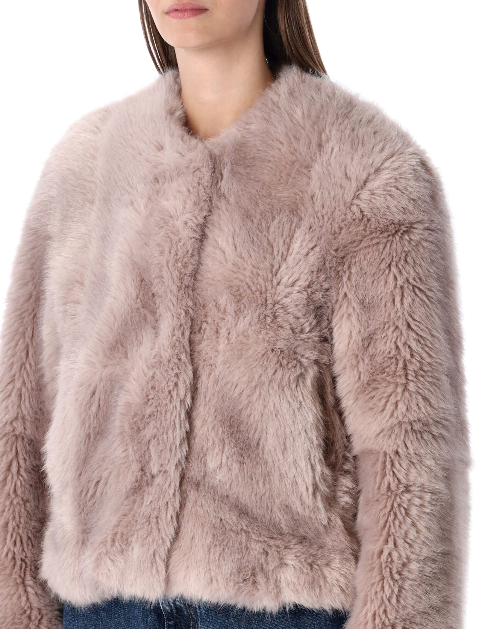 Stand Studio Halle Patchwork Faux Fur Jacket In Neutral