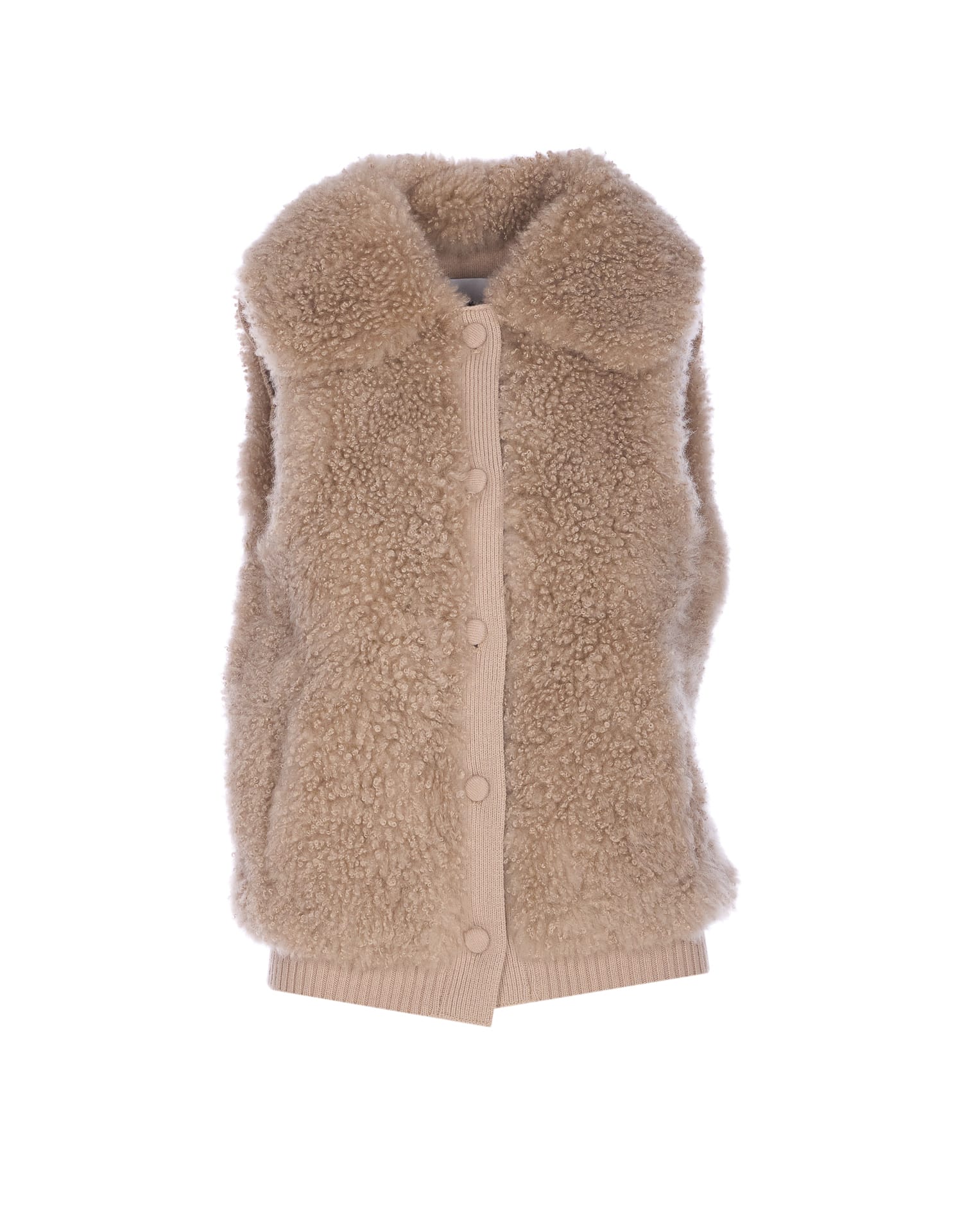 Yves Salomon Sleeveless Shearling Vest Featuring Pockets In Brown