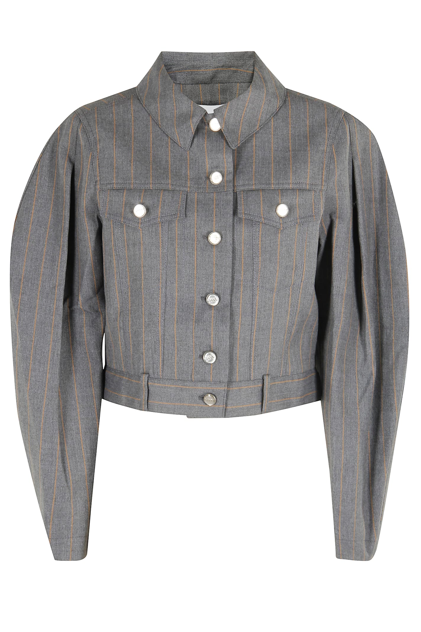 Ganni Brushed Wool Stripe Jacket In Gray