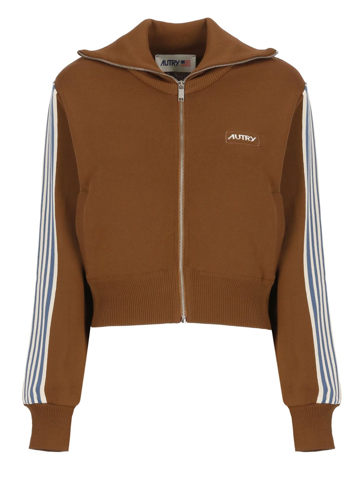 Shop Autry Logo Intarsia Zip-up Jacket In Brown