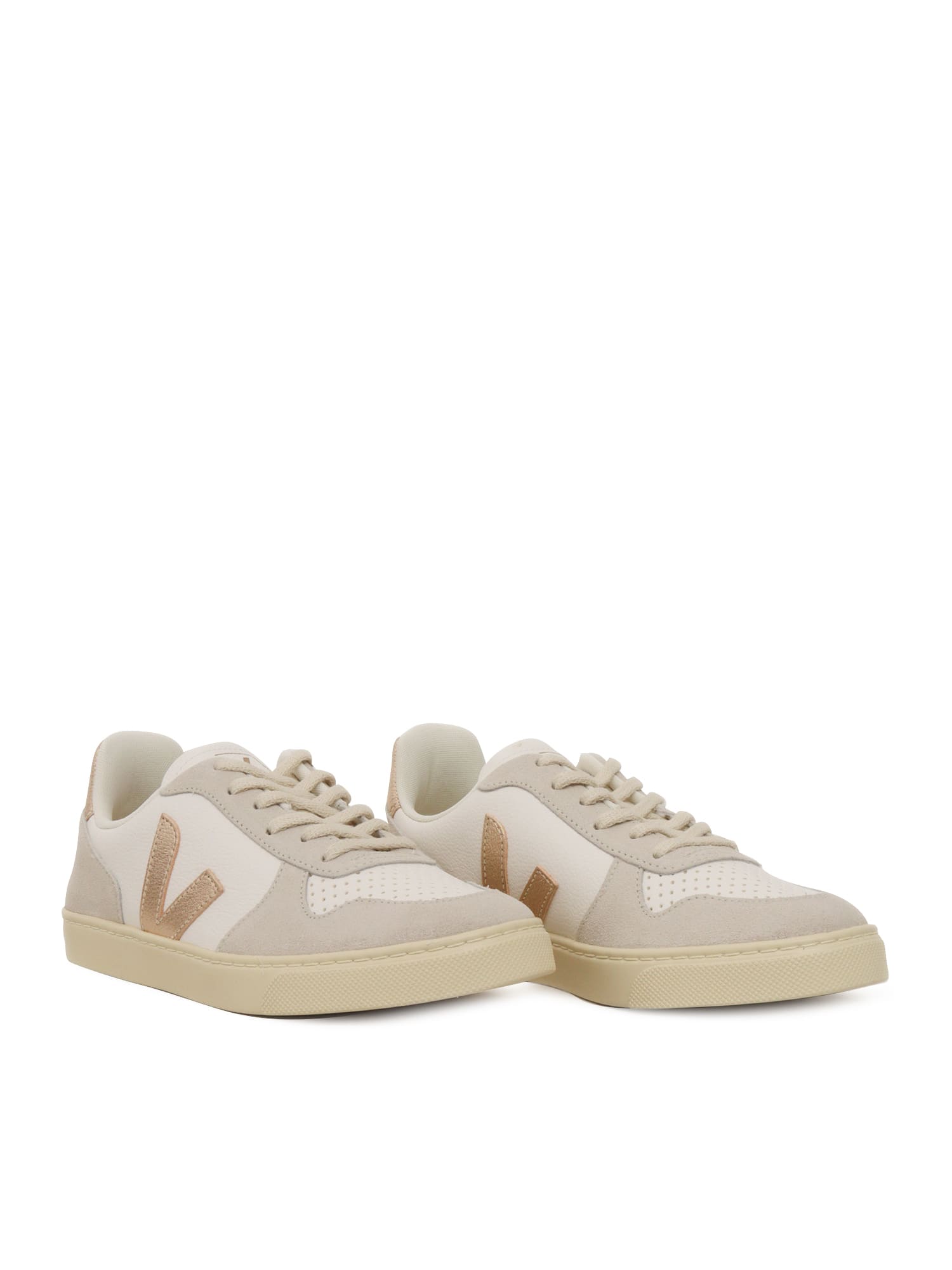 Veja Small V-10 Laces Chromefree Leather Extra-white_platine_natural Sneakers In White