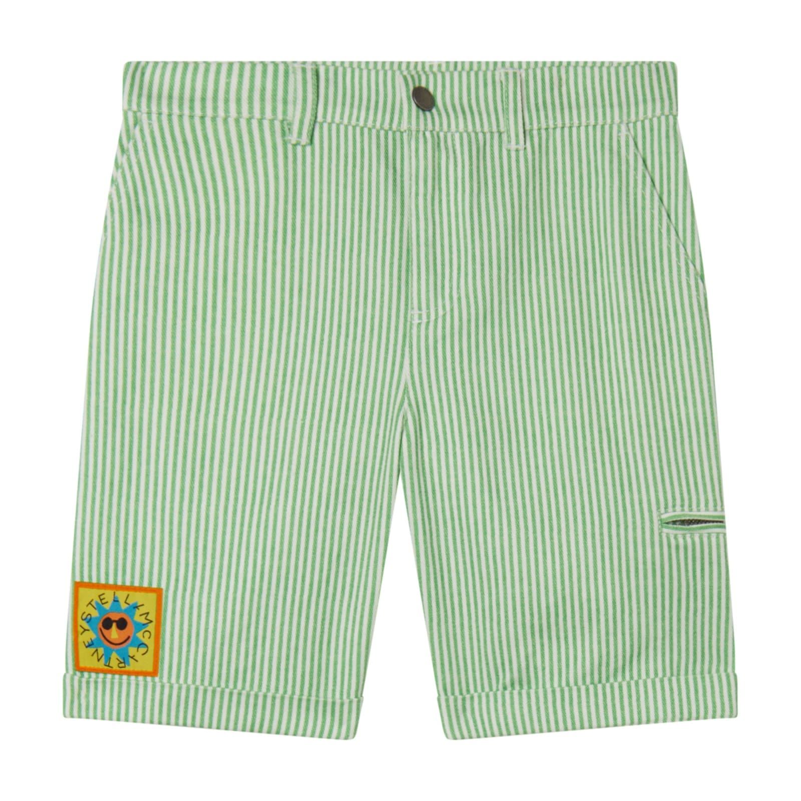Shop Stella Mccartney Pinstriped Shorts With Patch In Cream