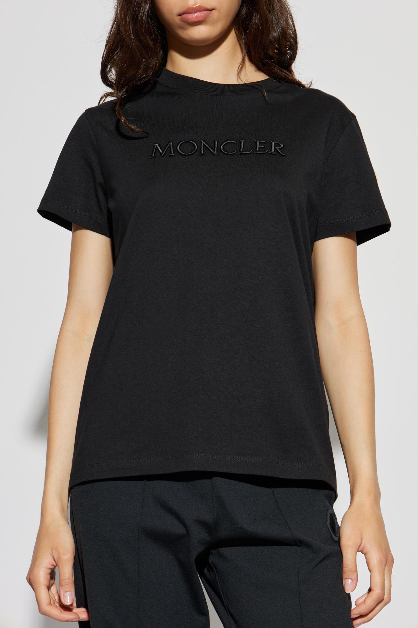 Moncler Black T-shirt With Embroidered Logo On The Front And Logo Patch On The Sleeve In Cotton Woma In Black