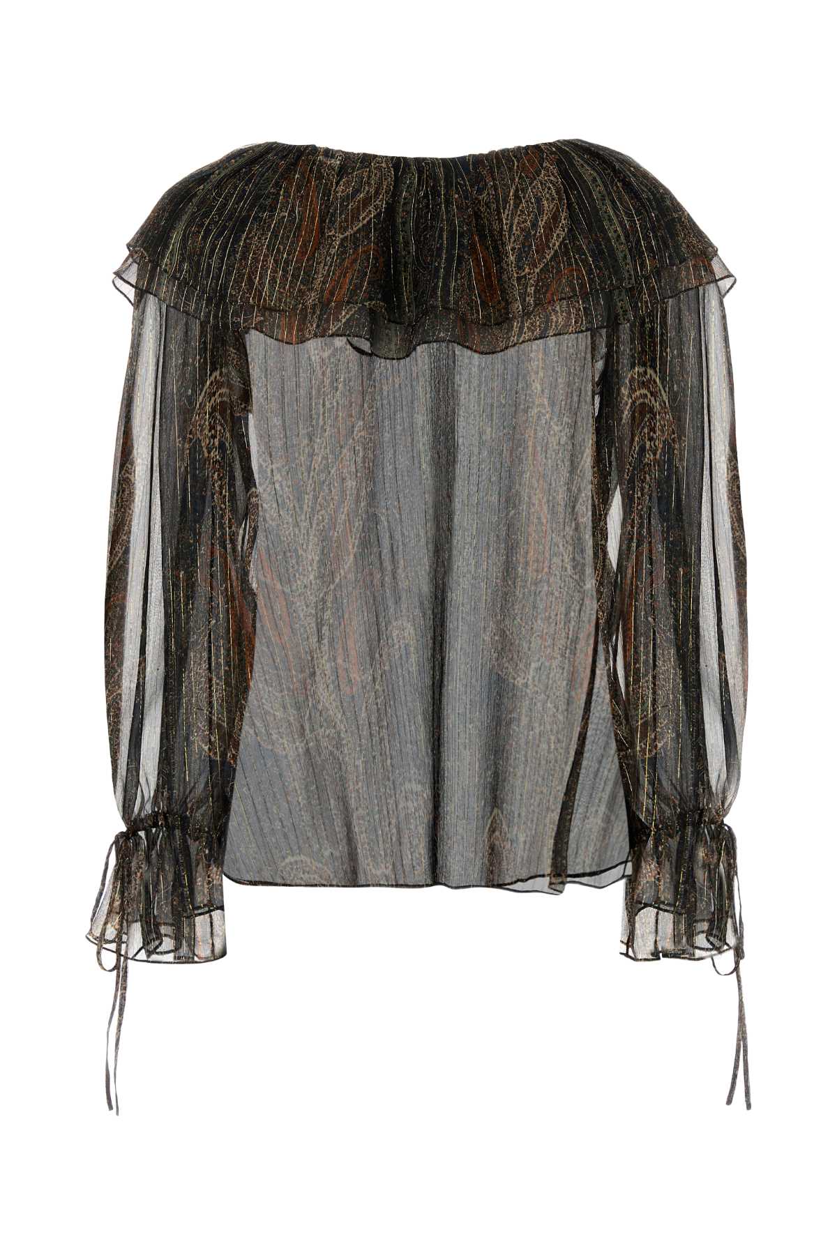 Saint Laurent Multicolor Off-shoulder Blouse With Drawstring Poet Sleeves In Silk Blend Woman In Multicolorefonce