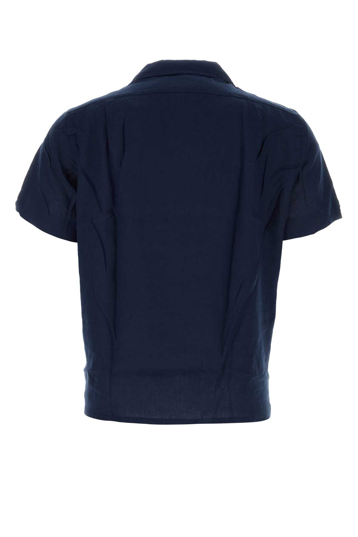 Shop Polo Ralph Lauren Navy Blue Linen Shirt In 006