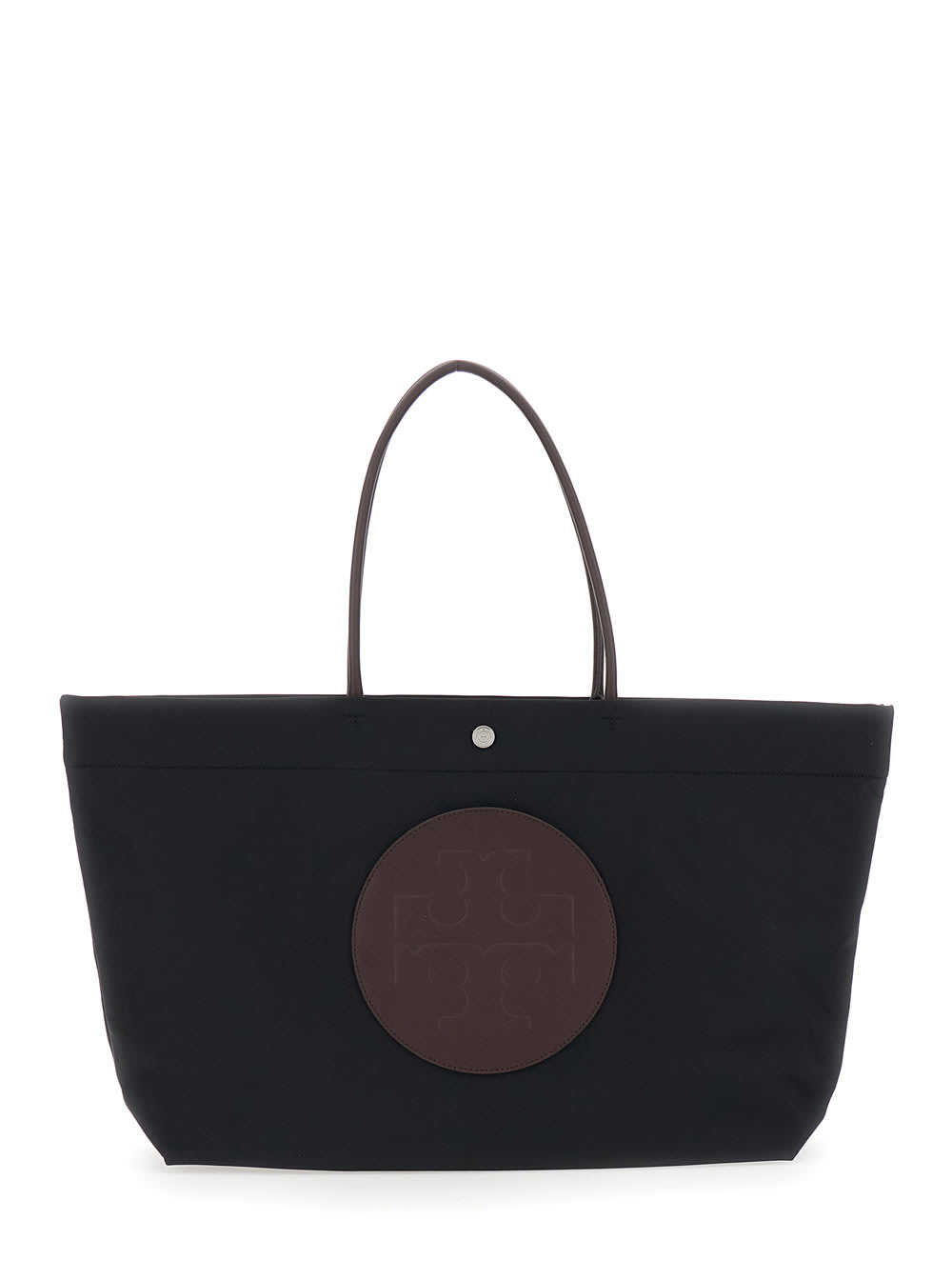 Tory Burch Ella Twisted Black Tote Bag With Logo On The Front In Ecoleather Woman In Black