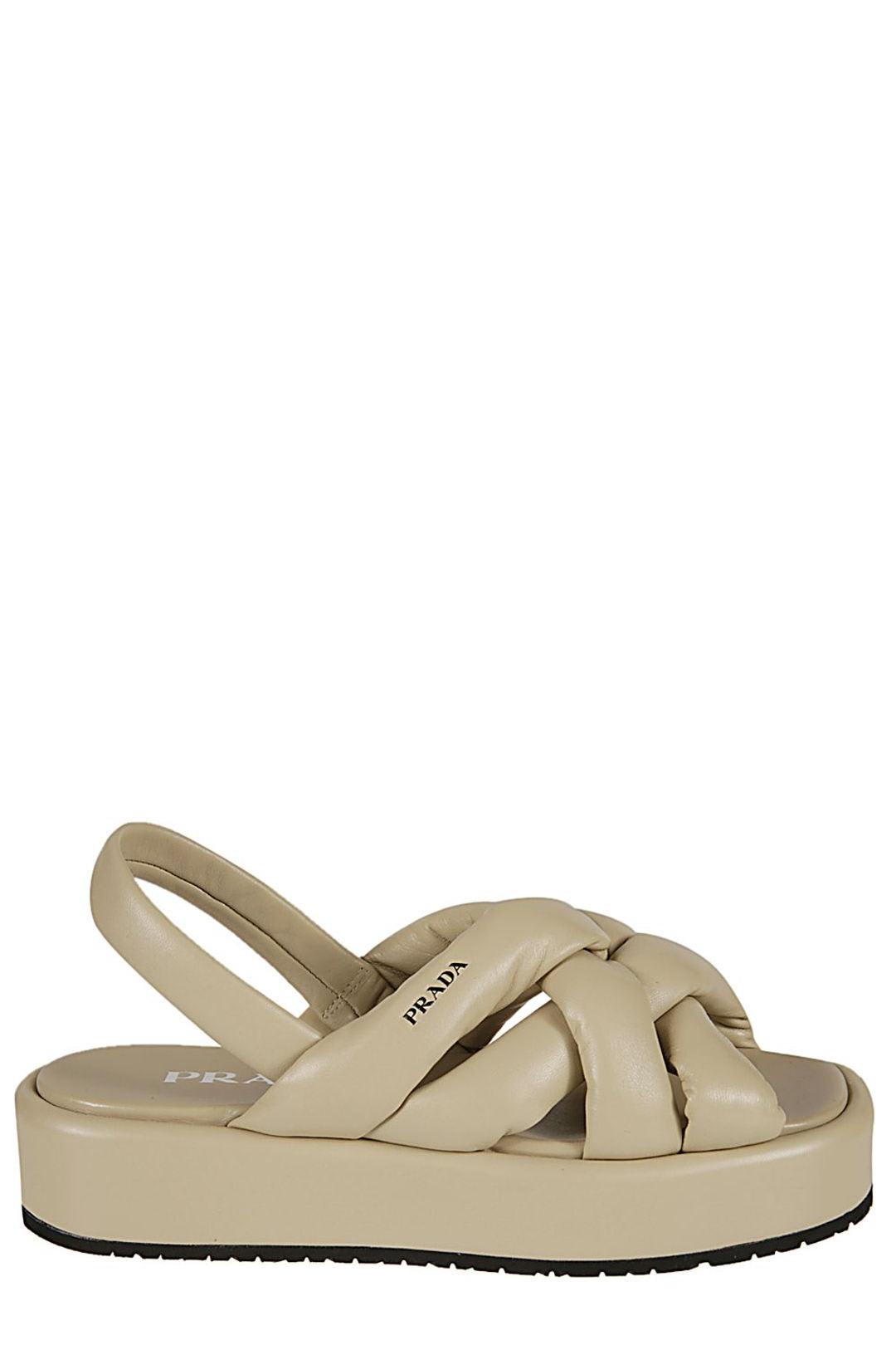 Prada Logo Printed Woven Flatform Sandals