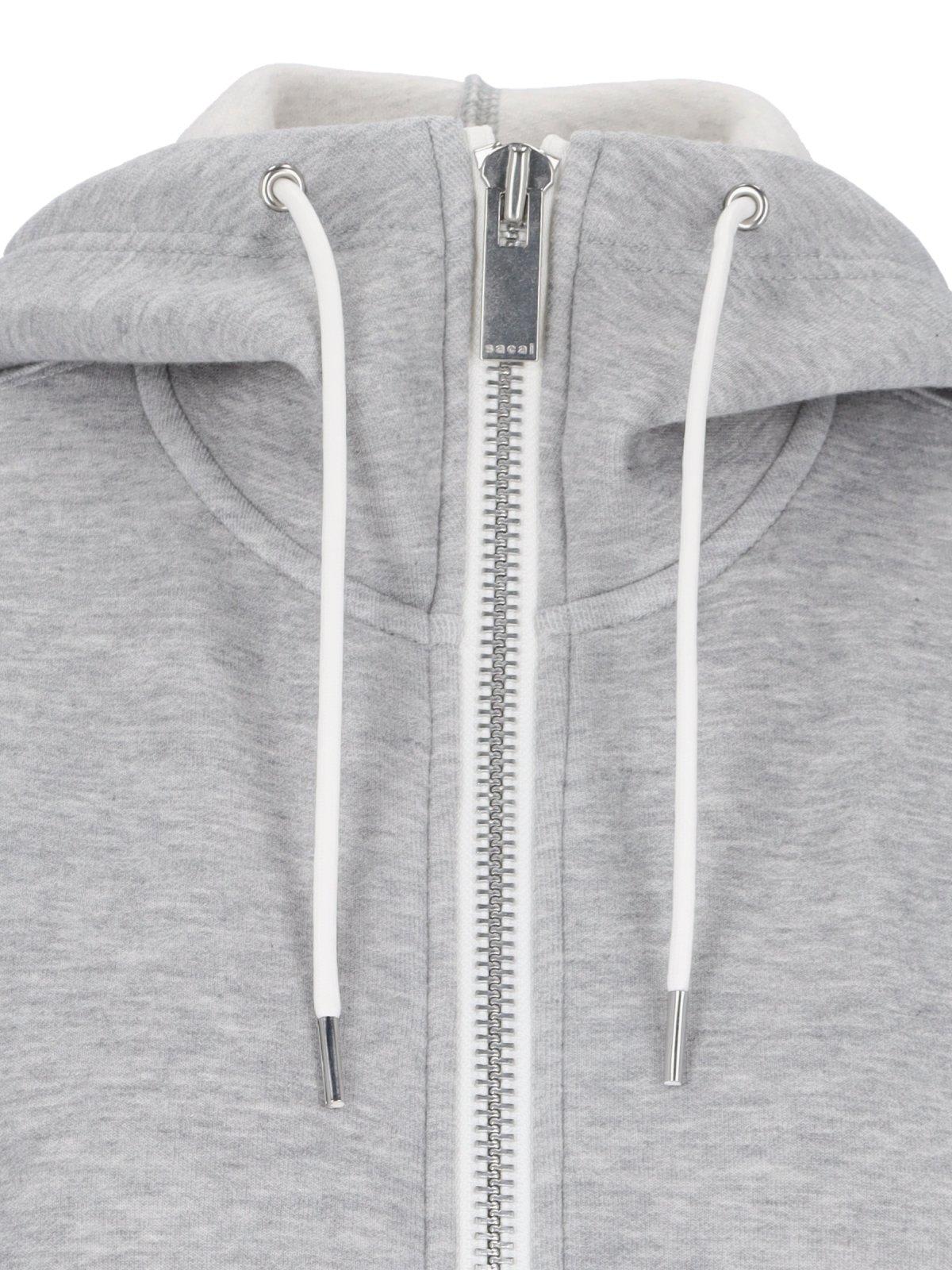 Shop Sacai Zipped Drawstring Hoodie In Grey