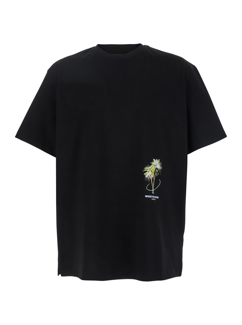 Wooyoungmi Black Crewneck T-shirt With Logo Detail On The Front And Maxi Logo Print On The Rear In Cotton Man