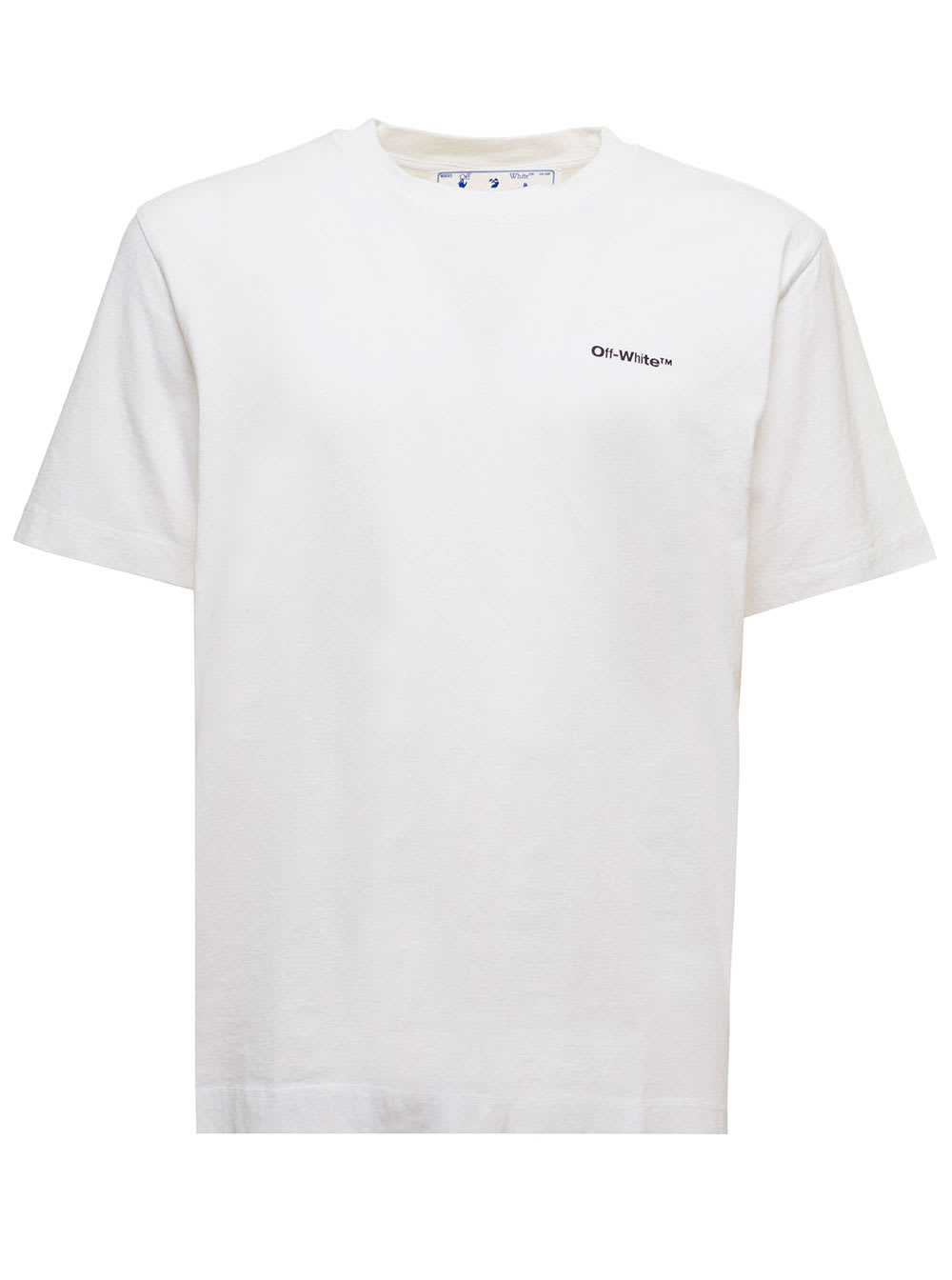 Off-White White Cotton T-shirt With Wave Outl Diag Print Off White Man