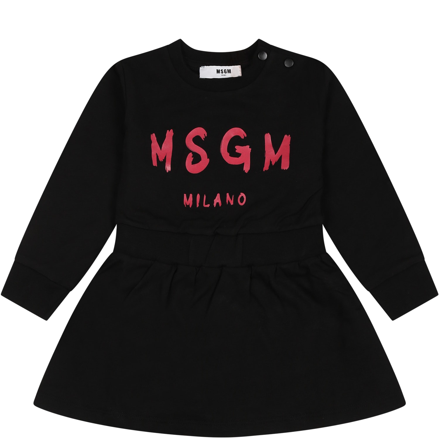 MSGM BLACK DRESS FOR BABY GIRL WITH LOGO