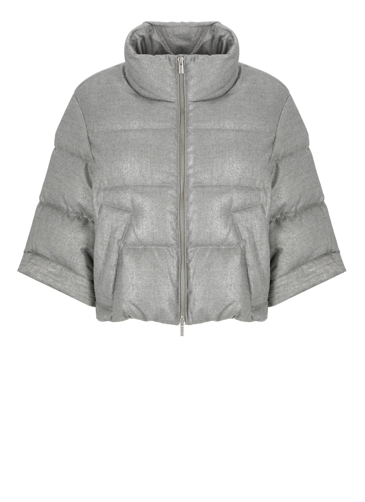 Shop Peserico Quilted And Padded Down Jacket In Grey