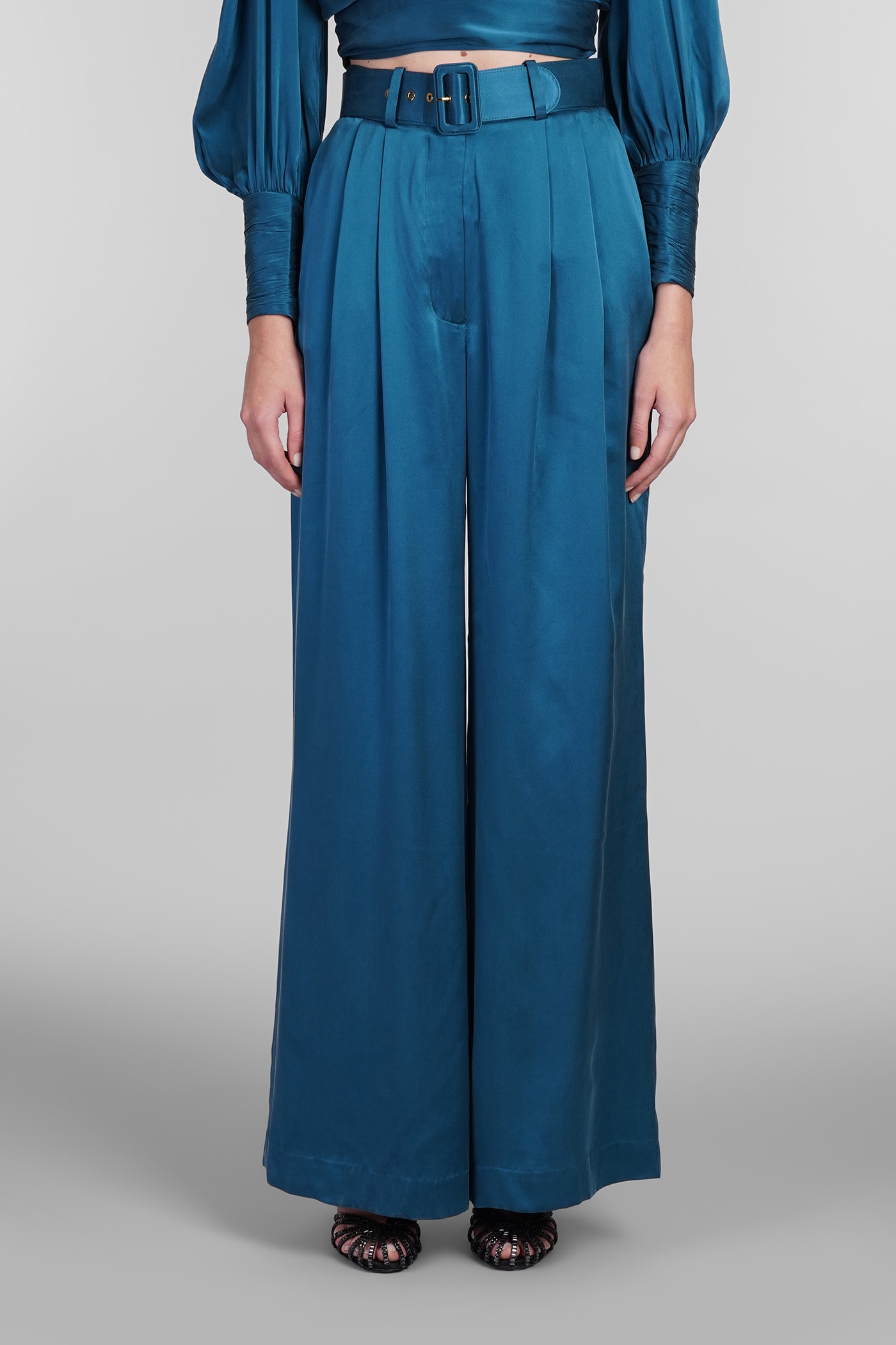 Shop Zimmermann Pants In Blue Silk