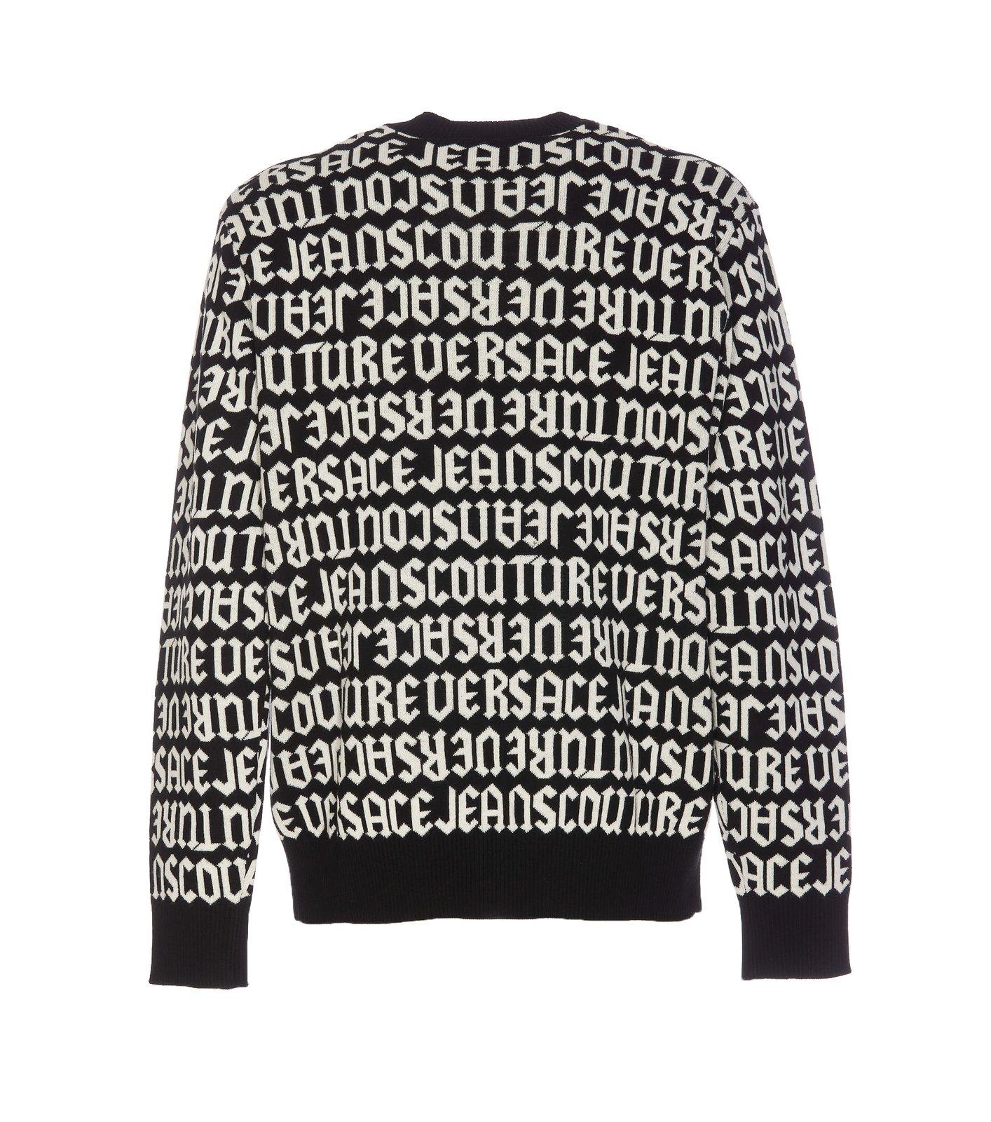 Shop Versace Jeans Couture Logomania Crewneck Jumper In Black