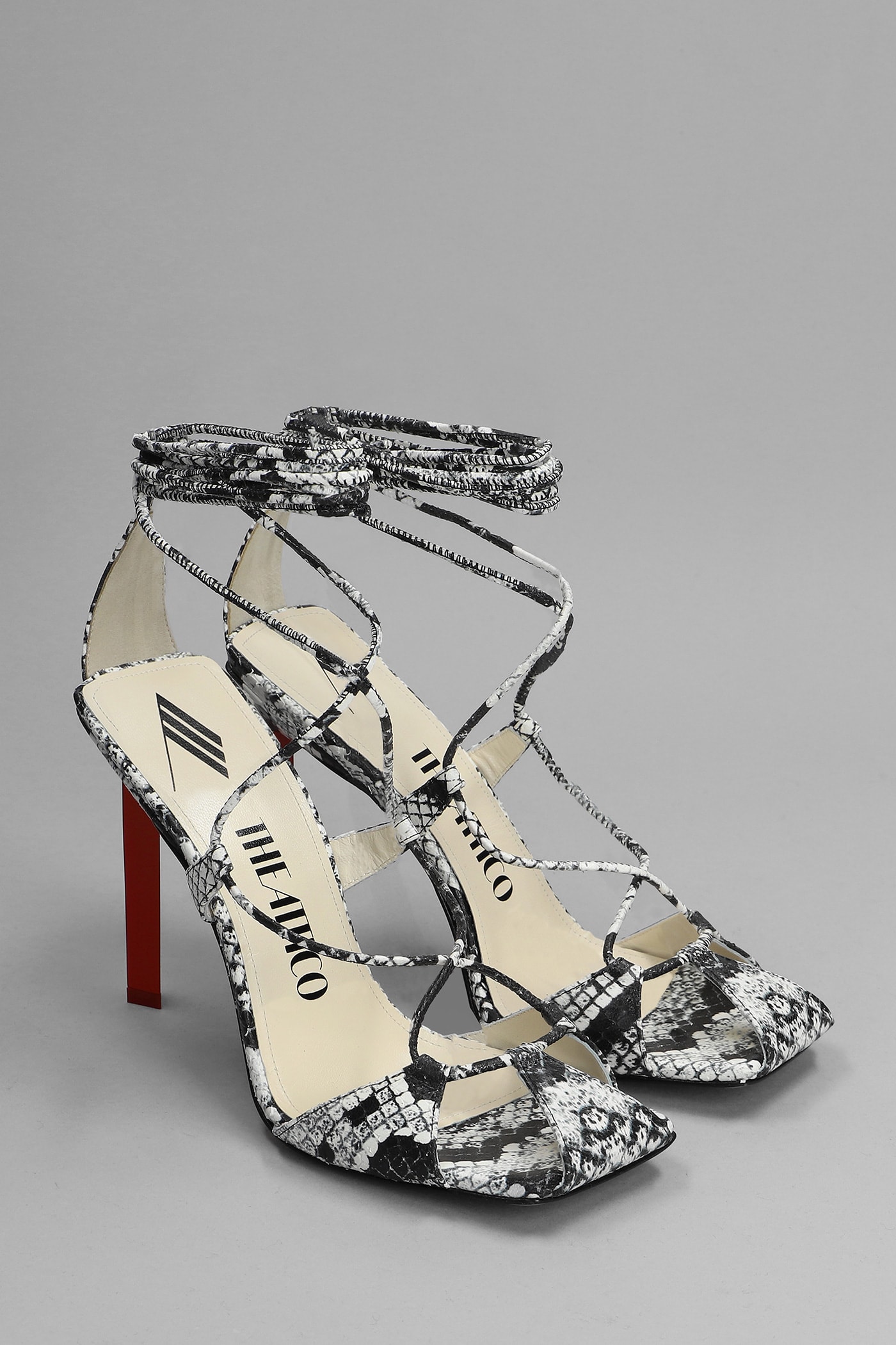 Attico Adele Snakeskin-print Sandals In Black And White Leather Woman In Piton