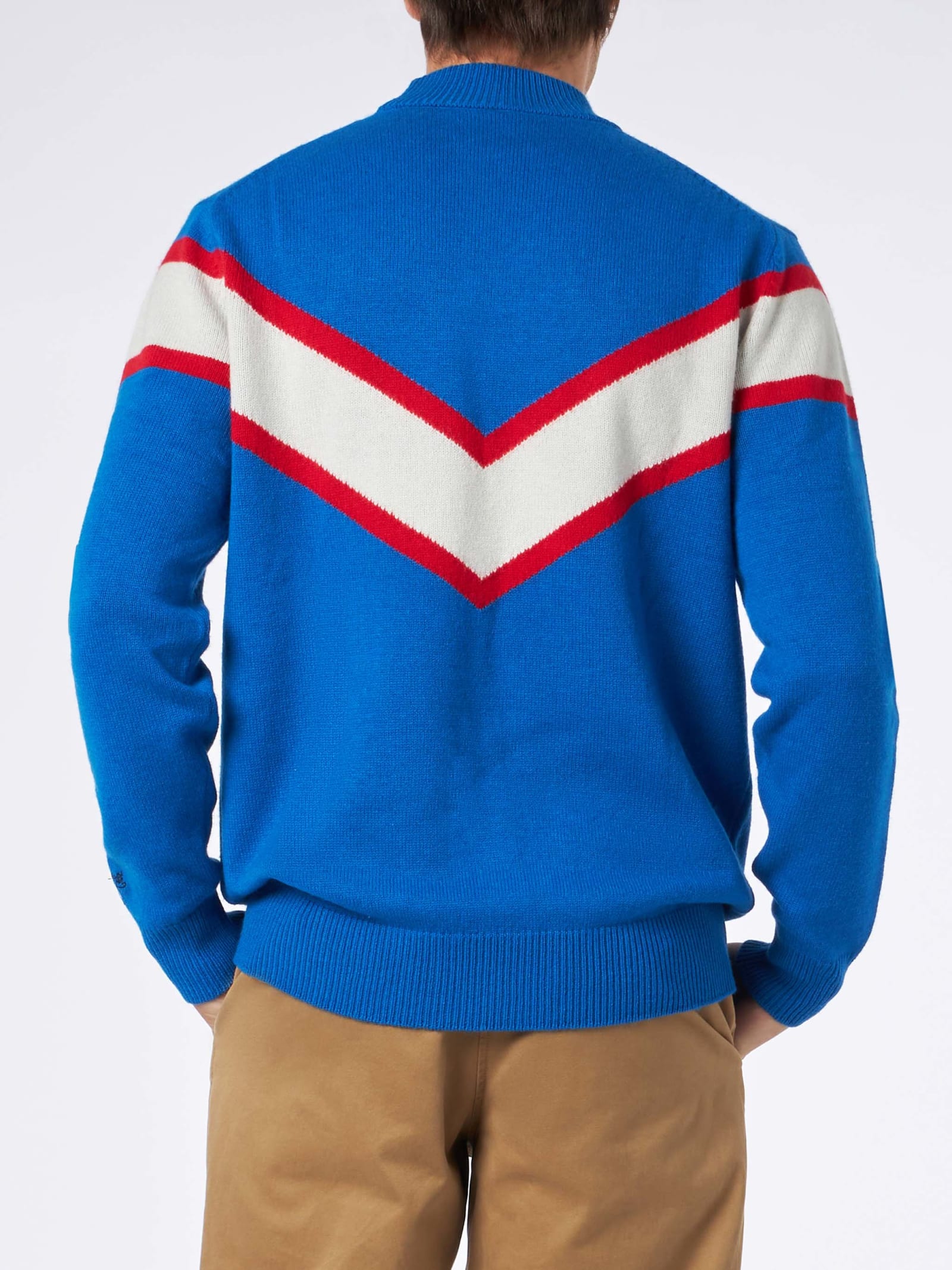 Shop Mc2 Saint Barth Man Half-turtleneck Sweater With Après Ski King Embroidery In Bluette