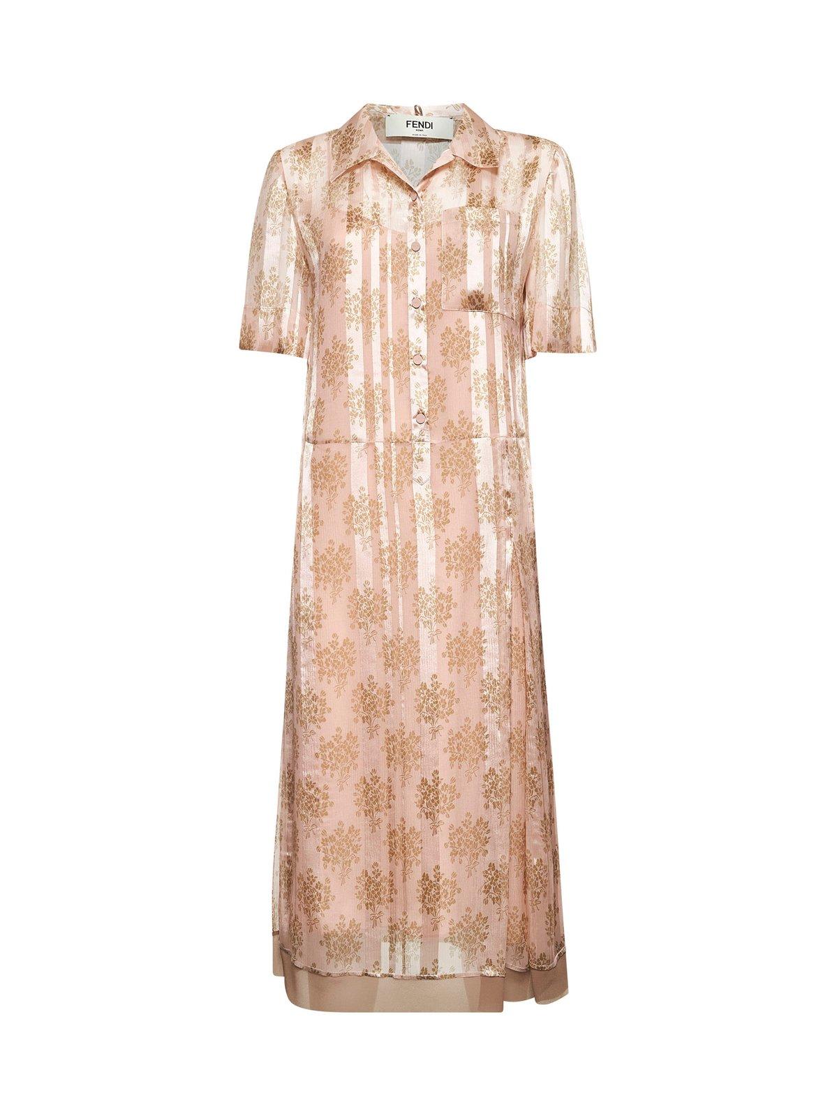 Fendi Floral Printed Short Sleeved Shirt Dress