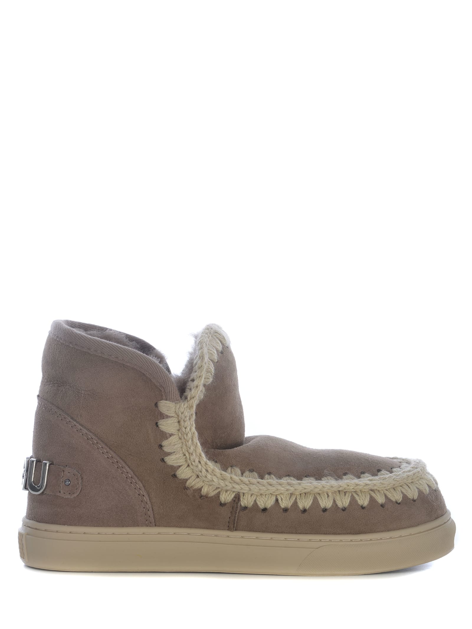 Shop Mou Boots  Sneakers Metal Logo Made In Suede In Beige