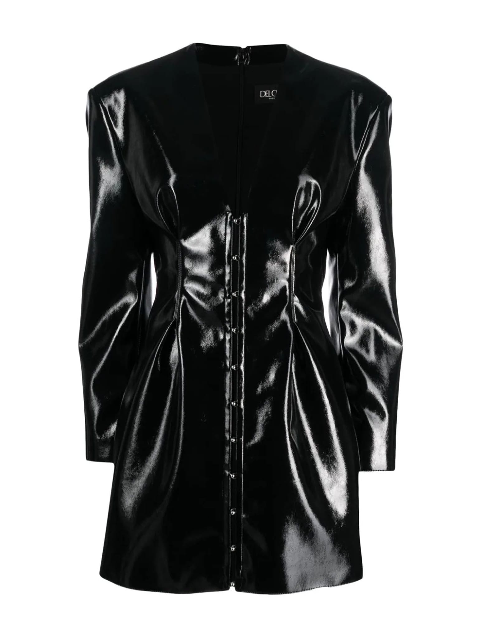 Shop Del Core Draped Shoulder Vneck Minidress In Black