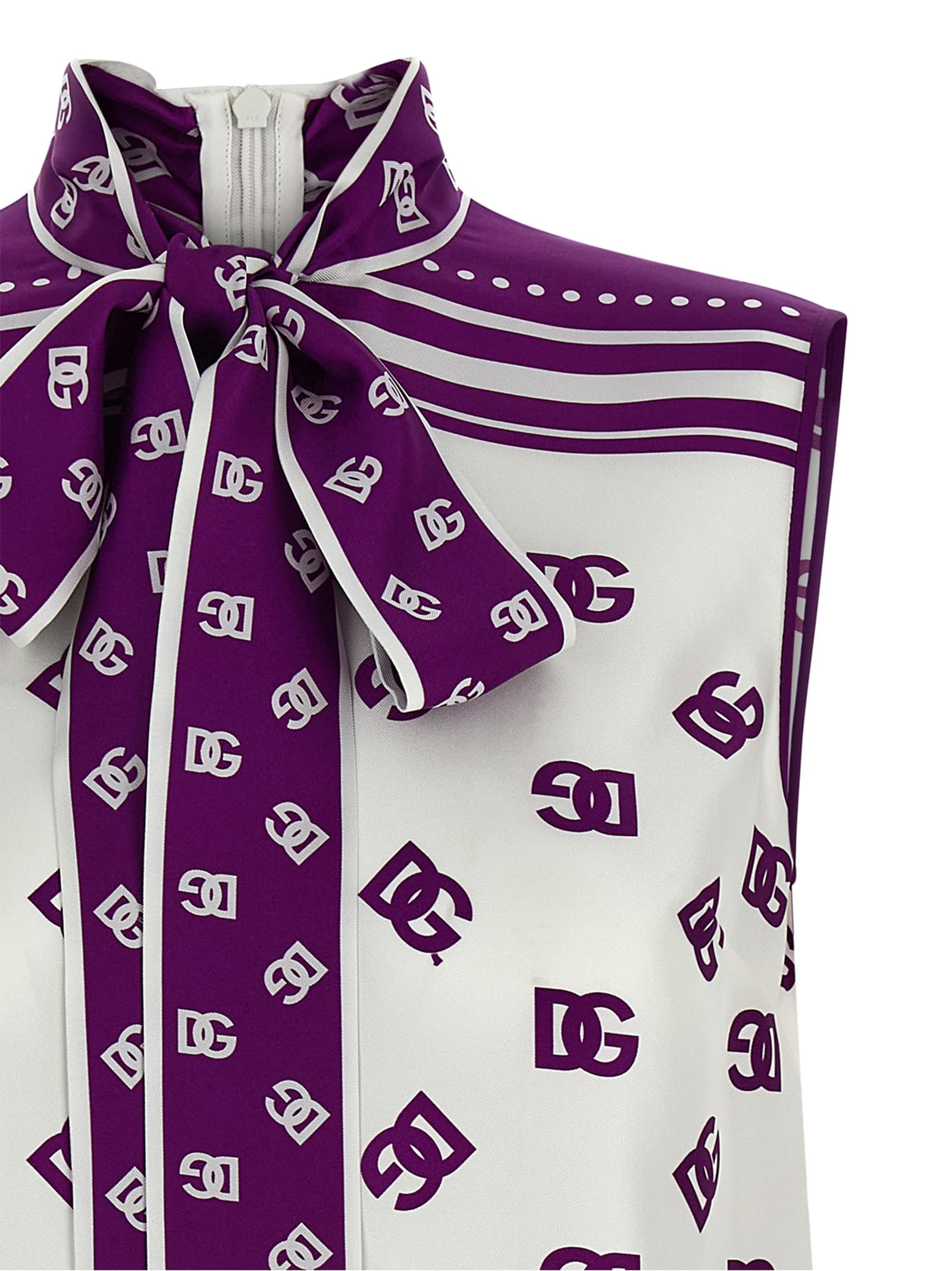 Dolce & Gabbana Allover Printed Sleeveless High Neck Top In Purple