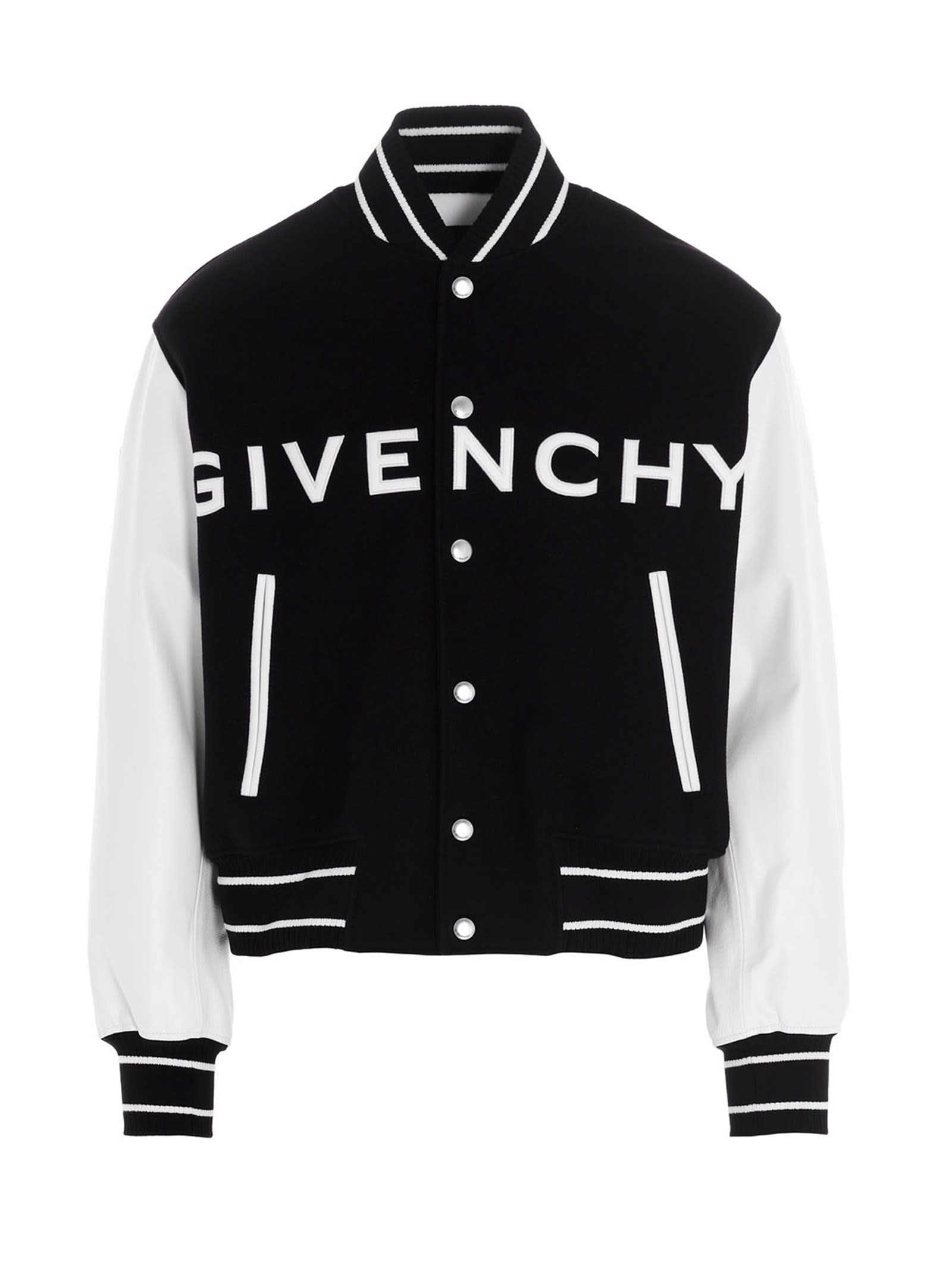 Givenchy Logo Bomber Jacket. In White/black
