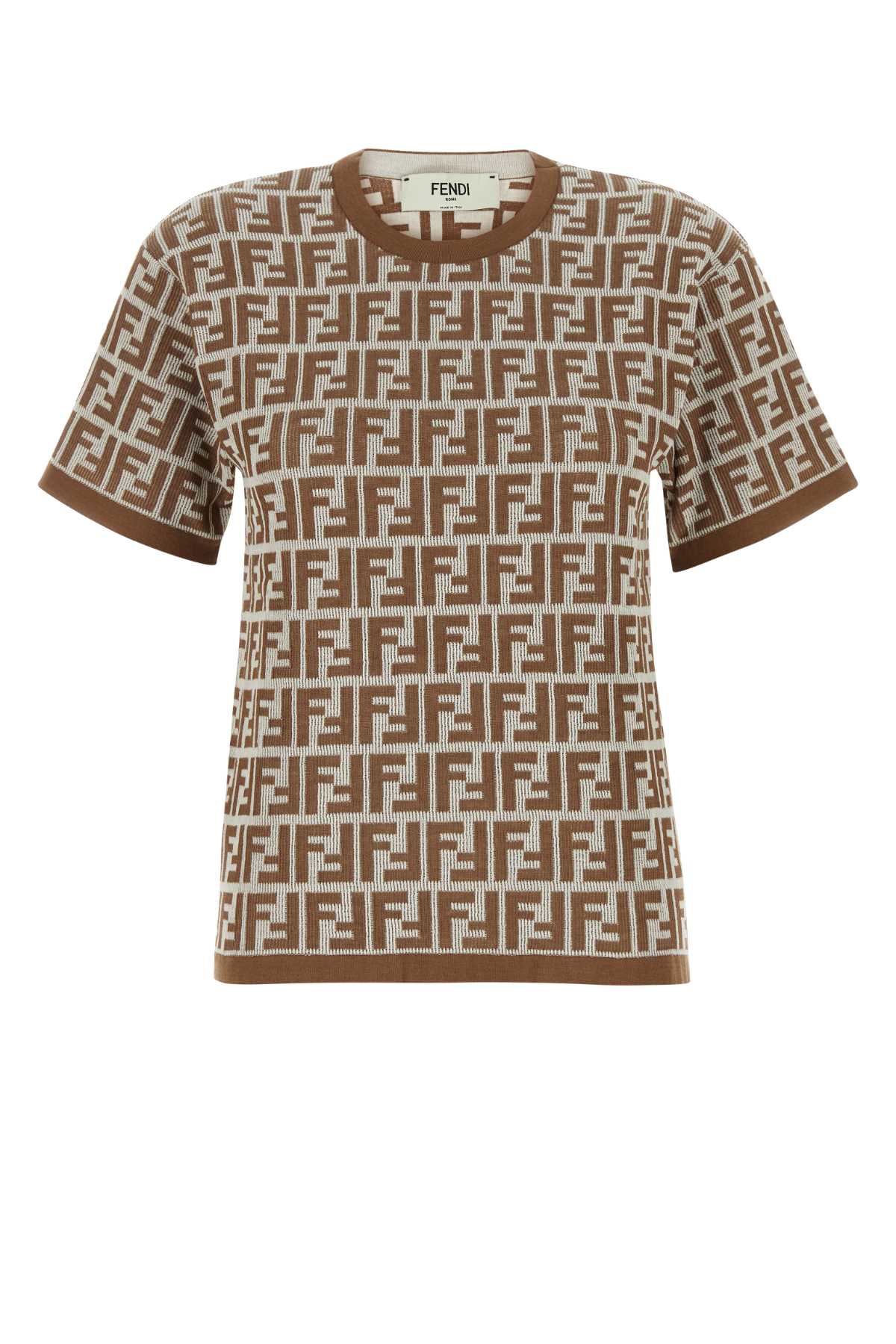 Shop Fendi Embroidered Stretch Cotton T-shirt In Ffgiuandujalinen