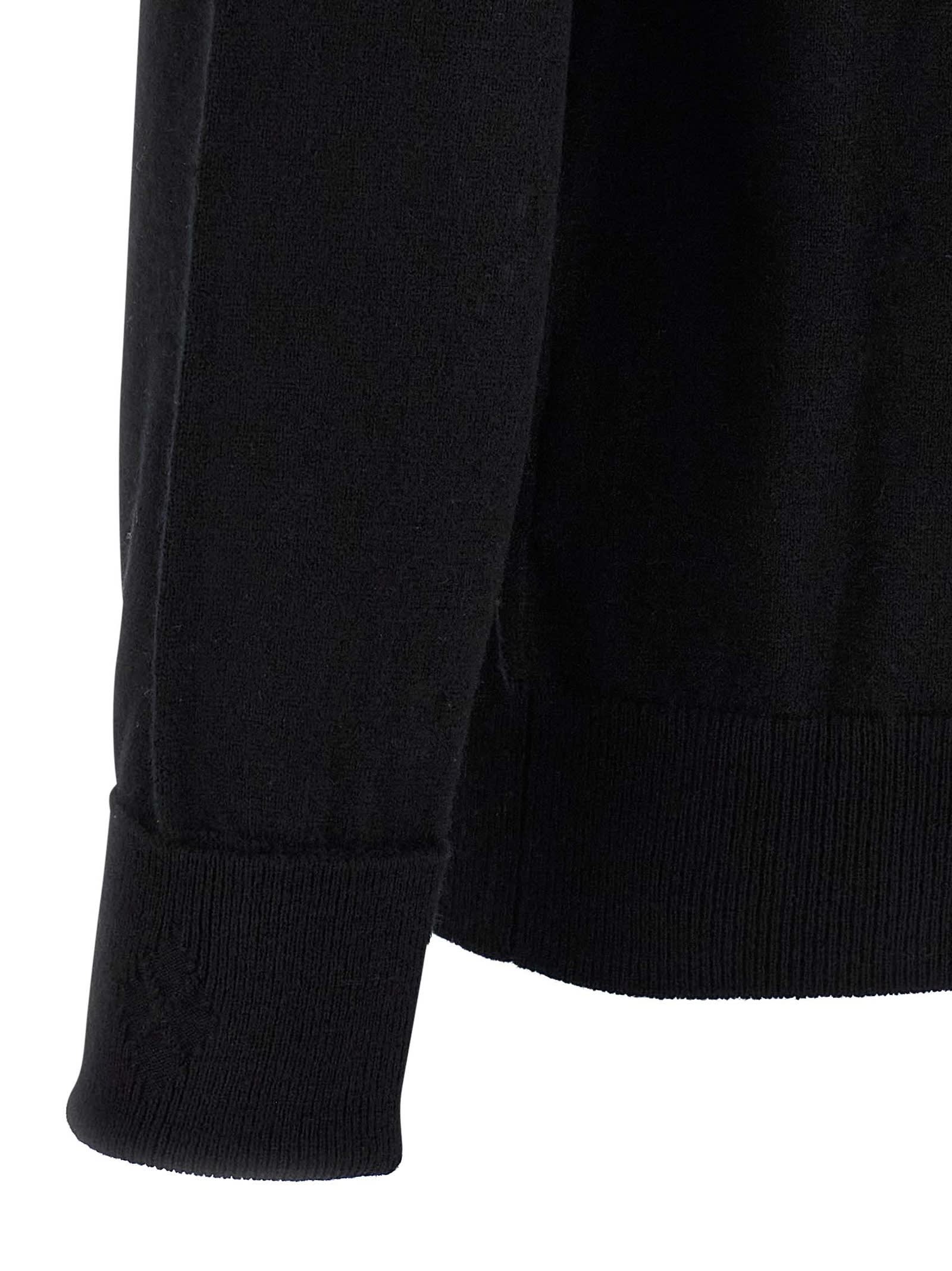 Ballantyne Cashmere Crewneck Sweater With Ribbed Cuffs In Black