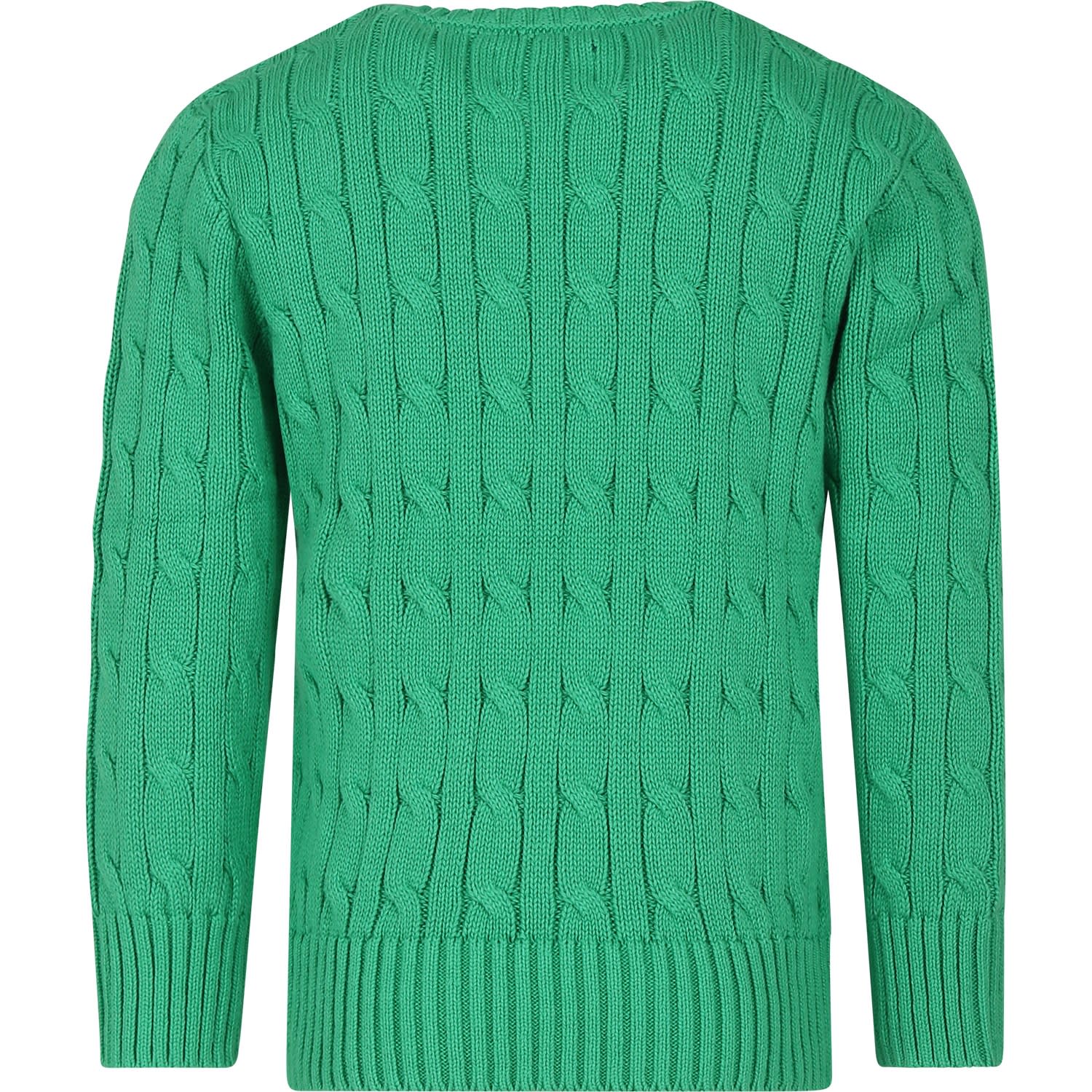 Shop Ralph Lauren Green Sweater For Boy With Embroidery