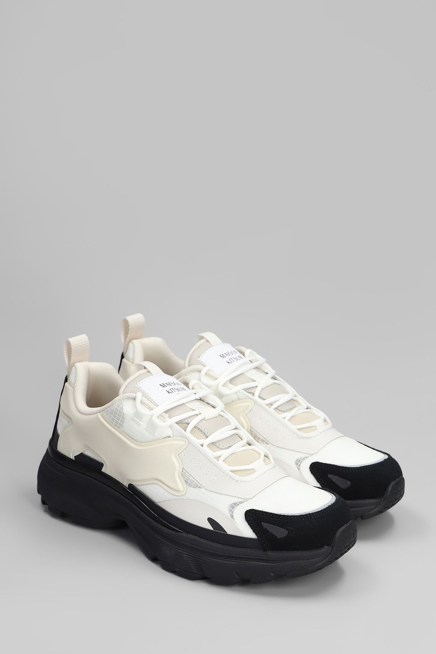 Shop Maison Kitsuné Sora Runners Sneakers In Beige Polyester