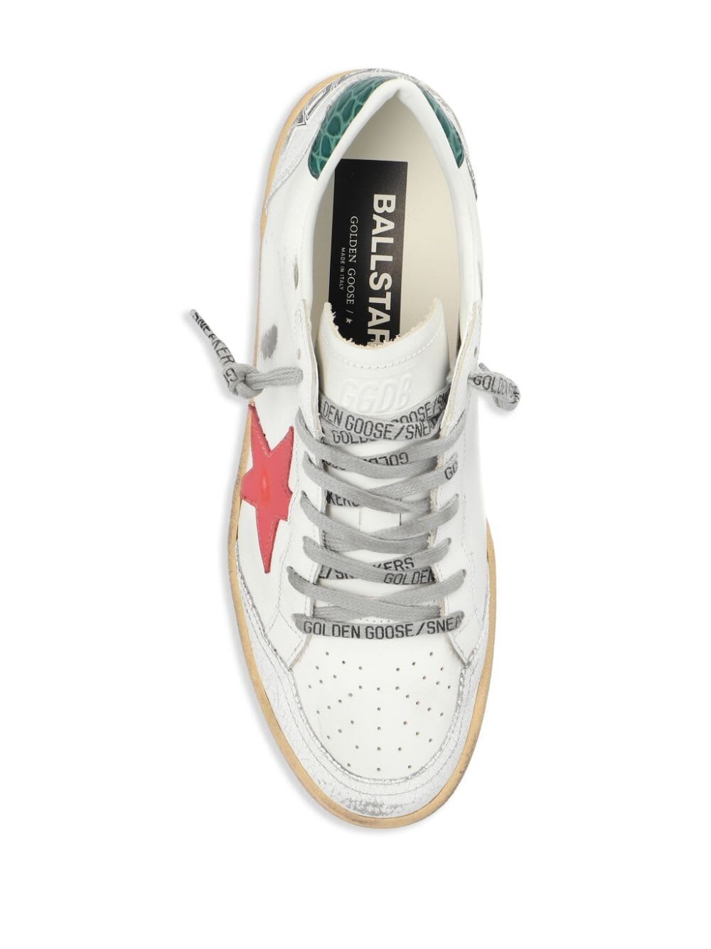 Shop Golden Goose Ballstar Leather Upper And Star Crack Toe And Spur Cocco Printed Heel In White Mineral Red Green