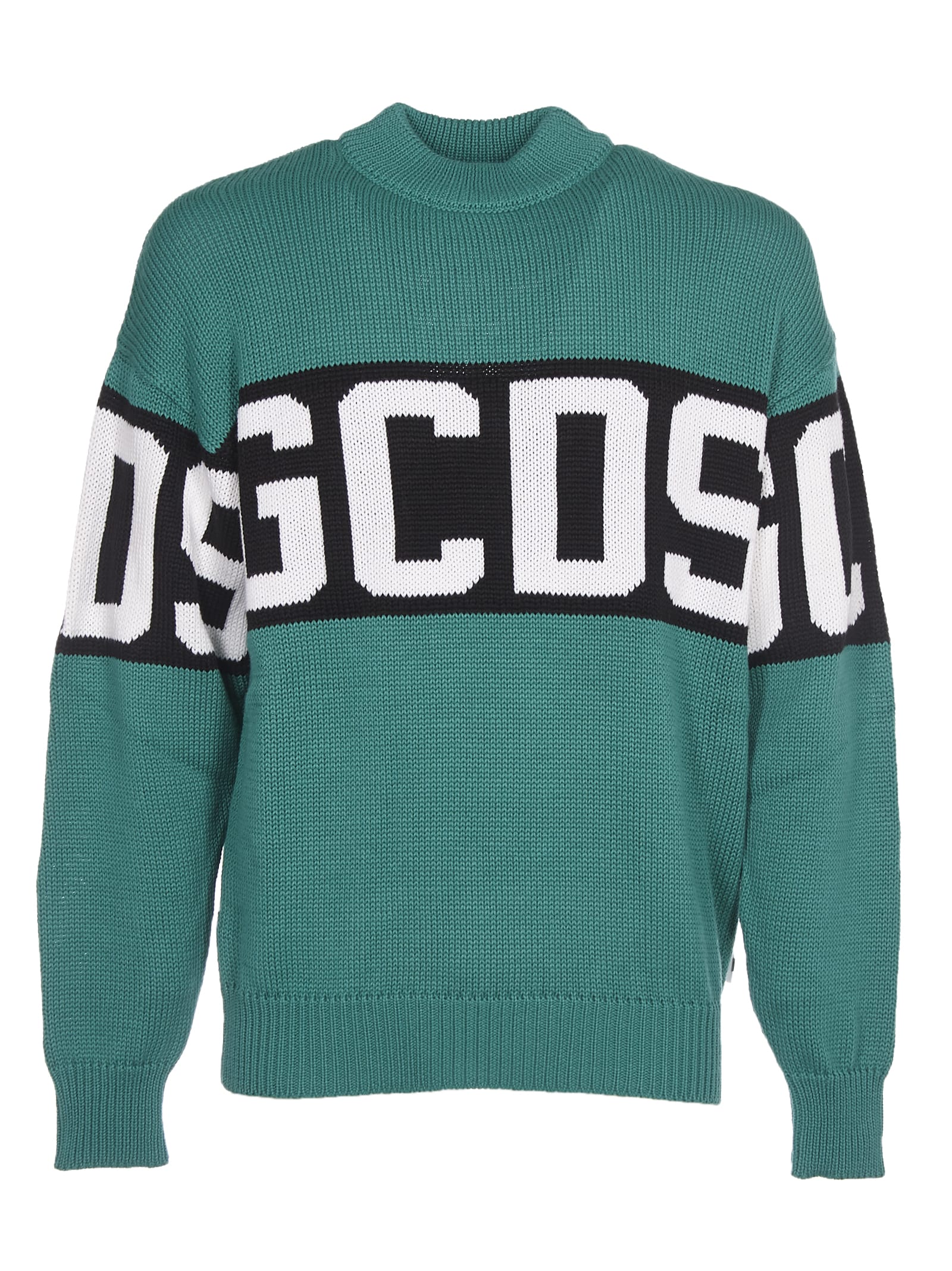 GCDS Green Wool Blended Sweater With Logo